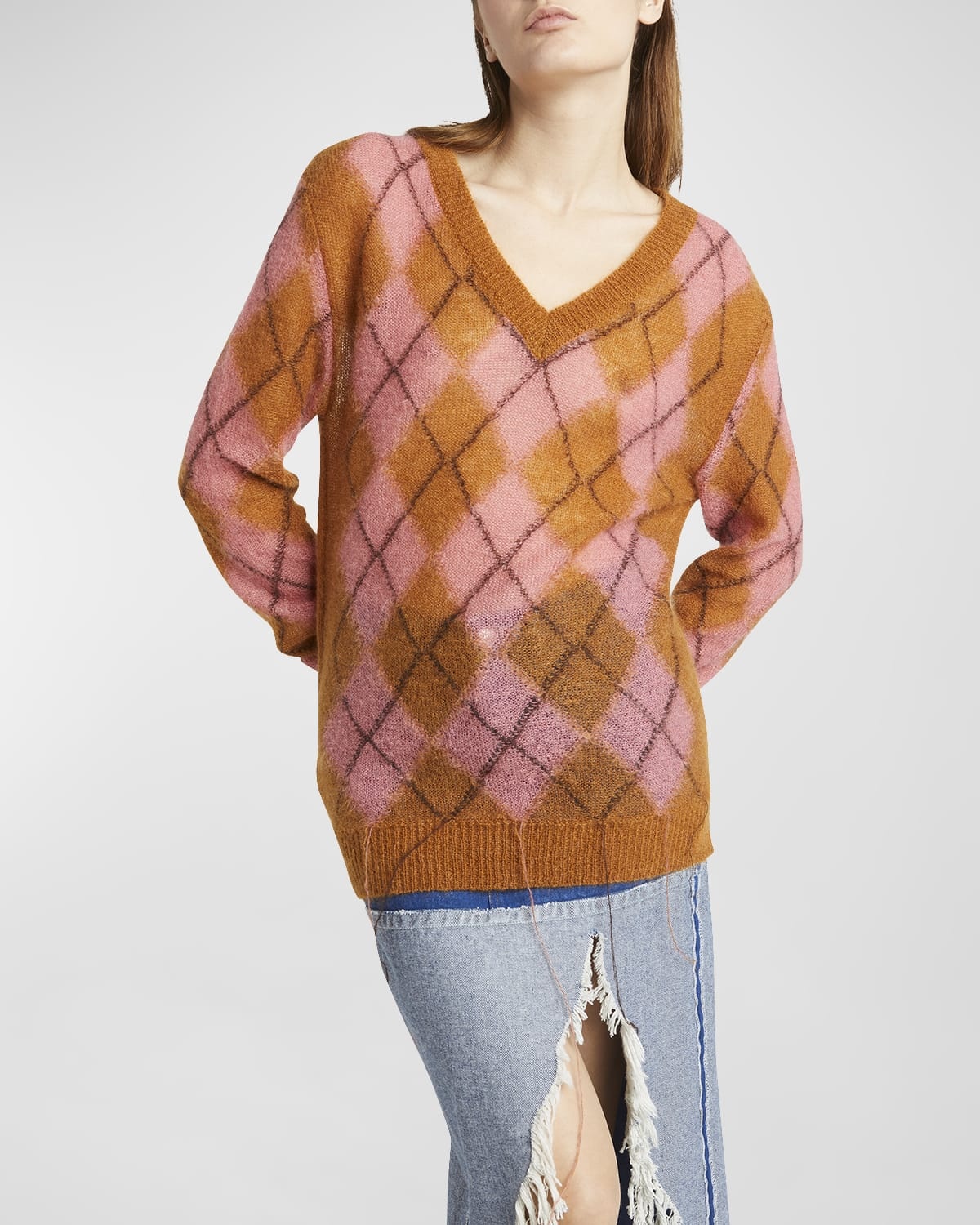 V-Neck Fair Isle Mohair Sweater - 7