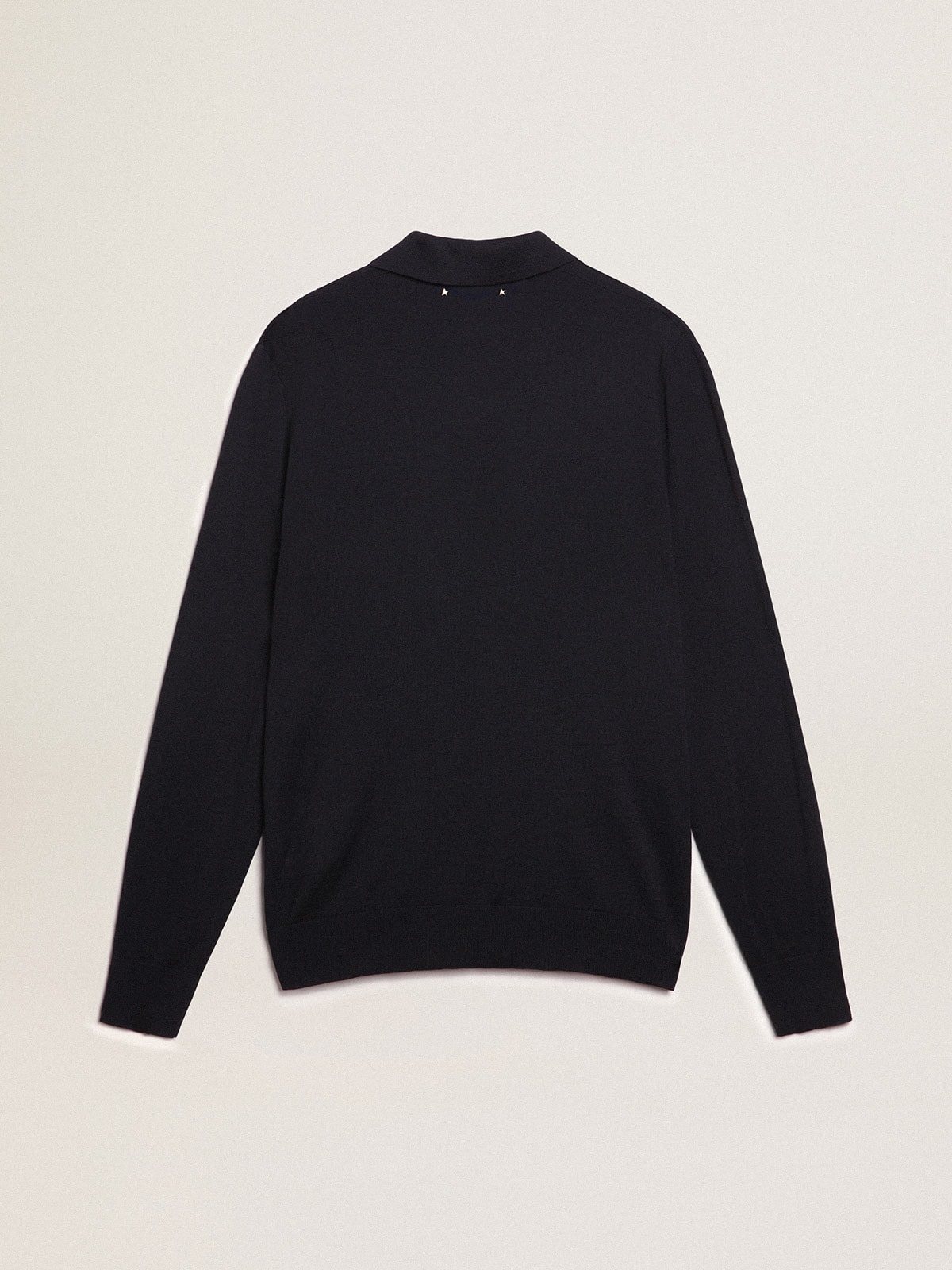 Men’s long-sleeved polo shirt in navy-blue merino wool - 6