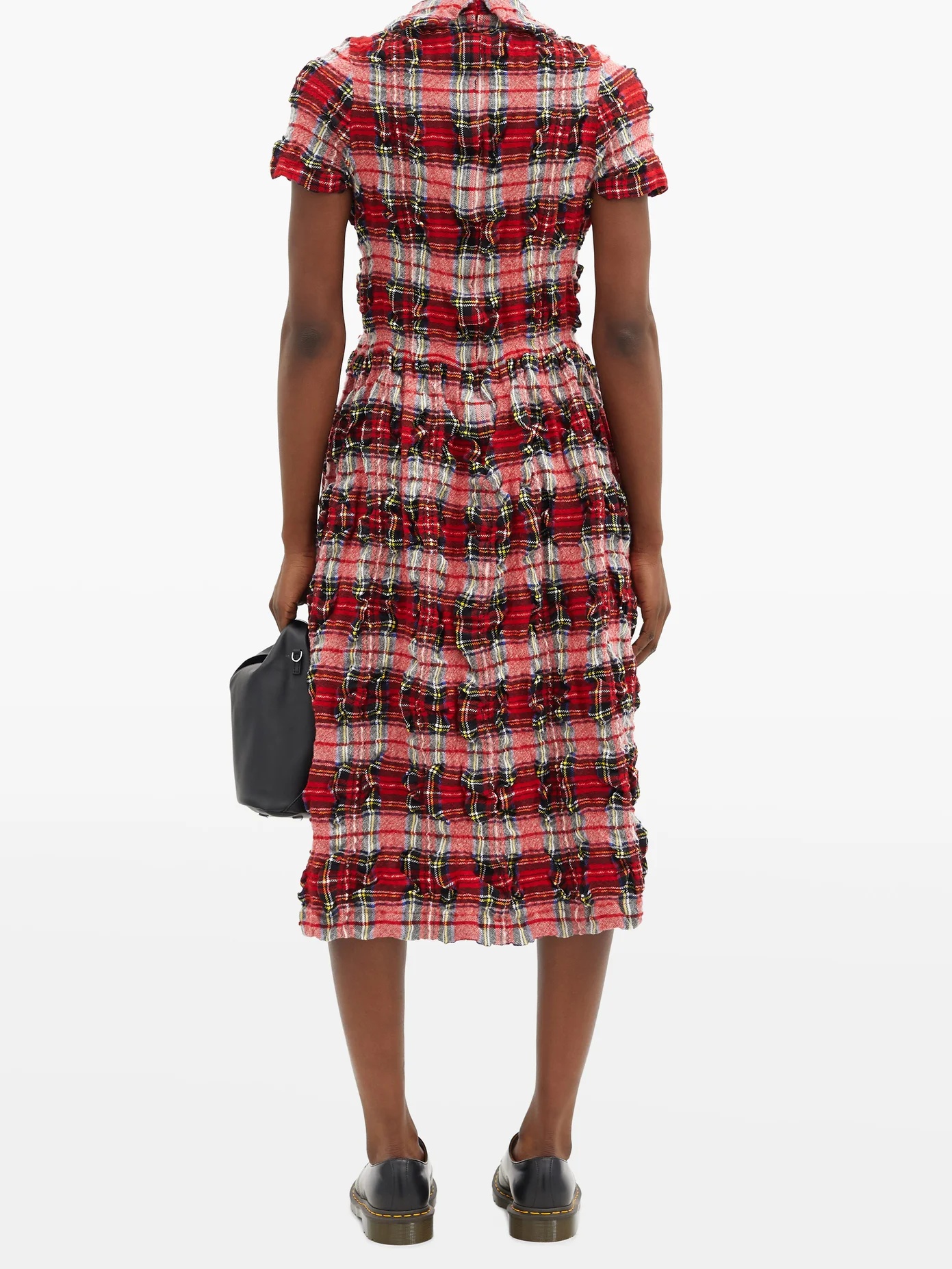 Crinkled wool-blend tartan midi dress - 5