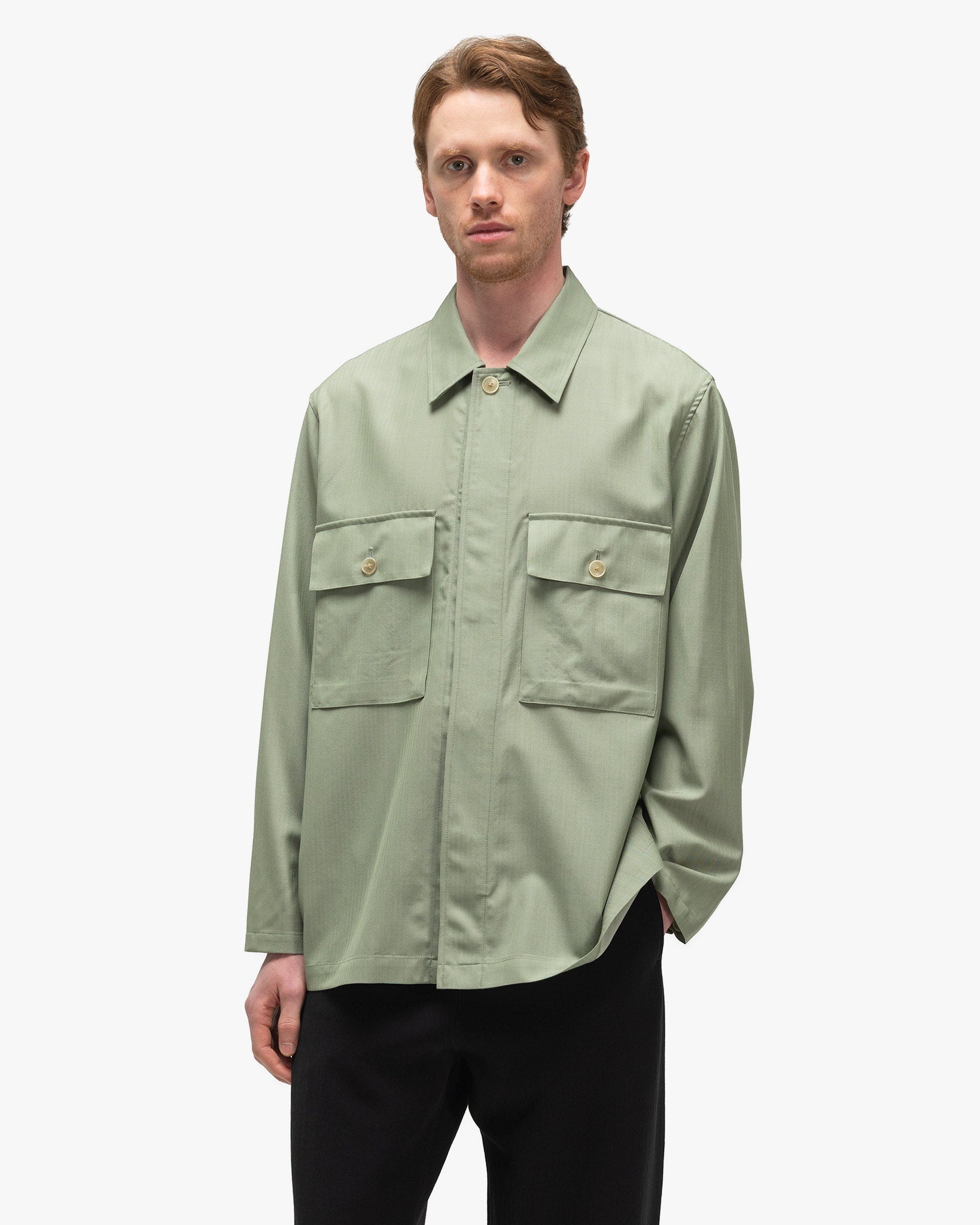 AURALEE Wool Herringbone Over Shirt Olive | havenshop