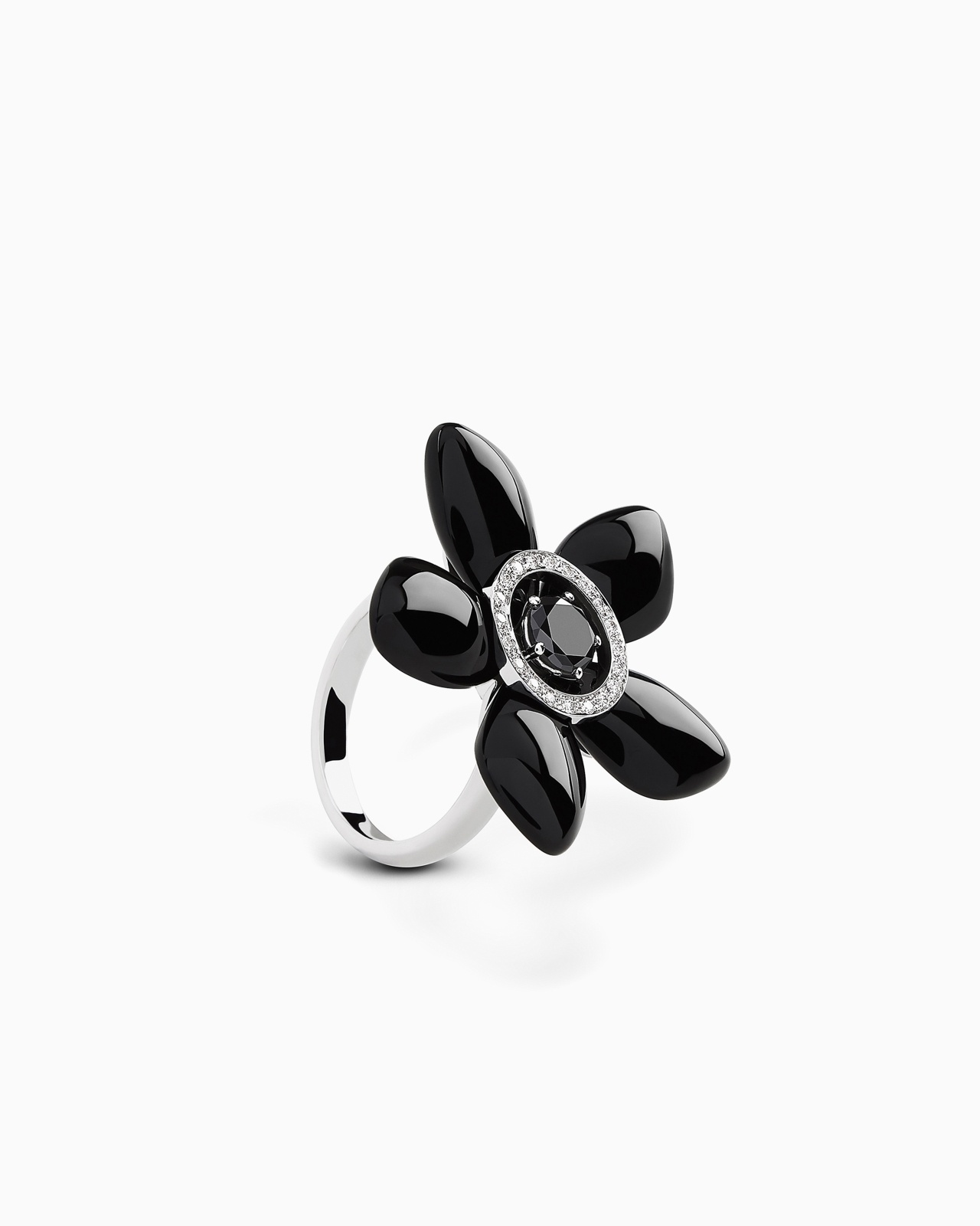 18K WHITE-GOLD, DIAMOND-AND-ONYX SÌ RING - 2