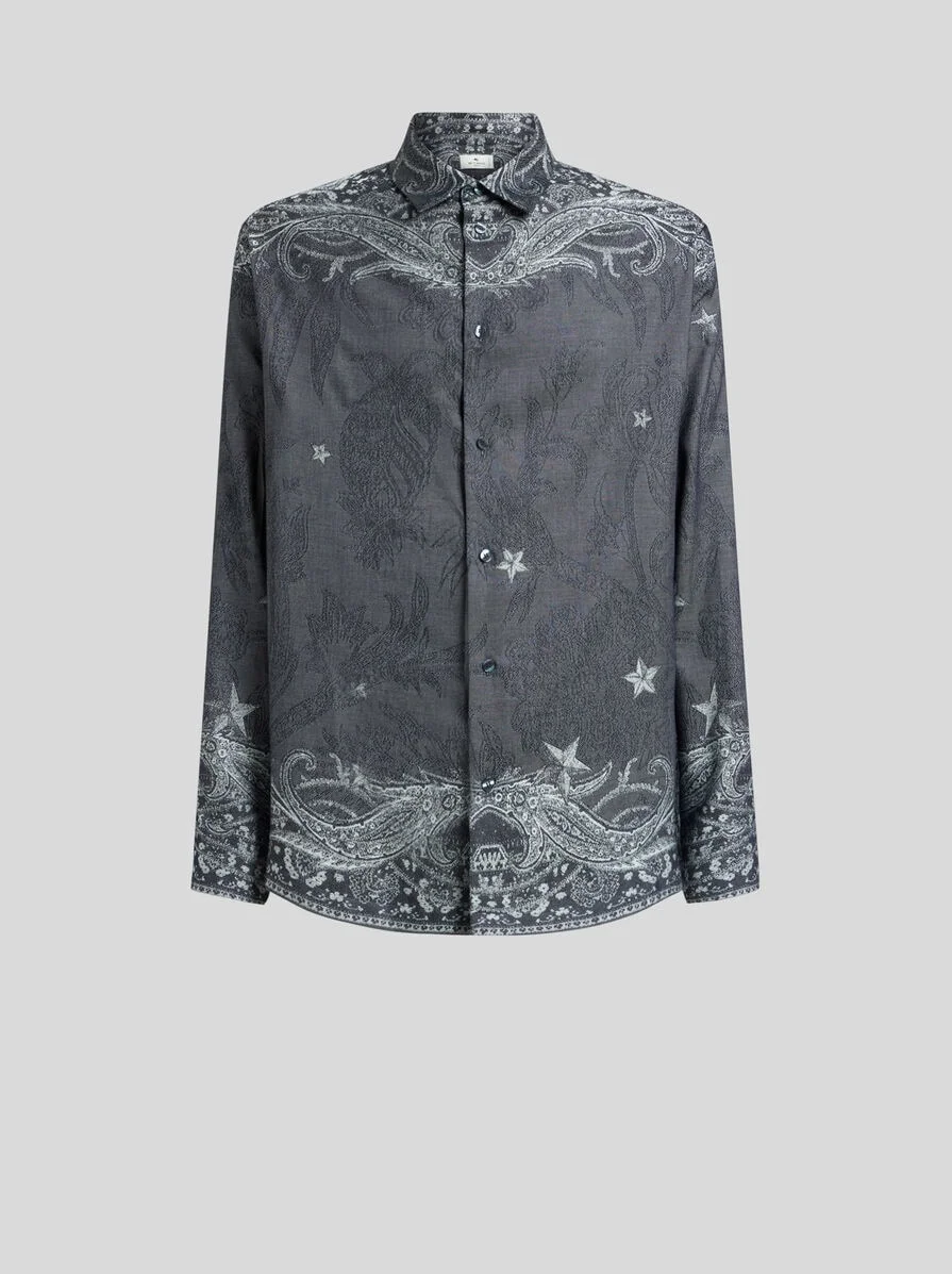 COTTON AND SILK SHIRT WITH PLACED PEGASO MOTIF - 1