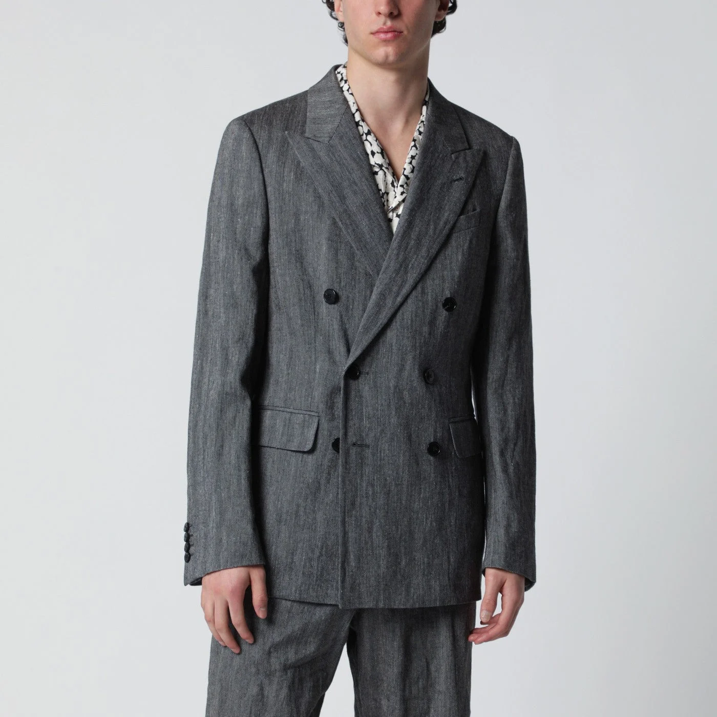 Black herringbone double-breasted jacket - 1