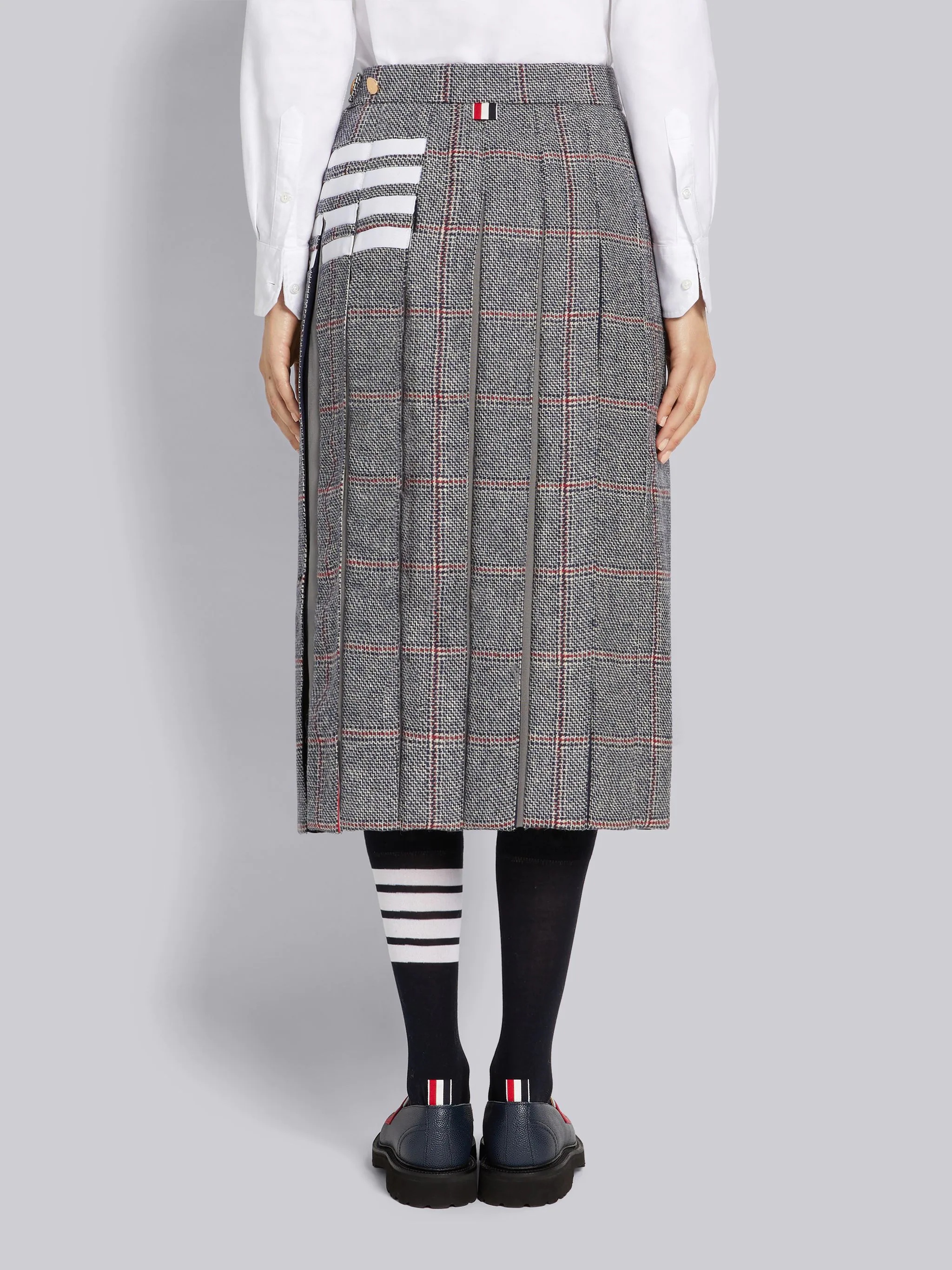 Multicolor Step Twill Windowpane British Wool Stripe Mogador Pleat Grosgrain 4-Bar Dropped Back Belo - 3