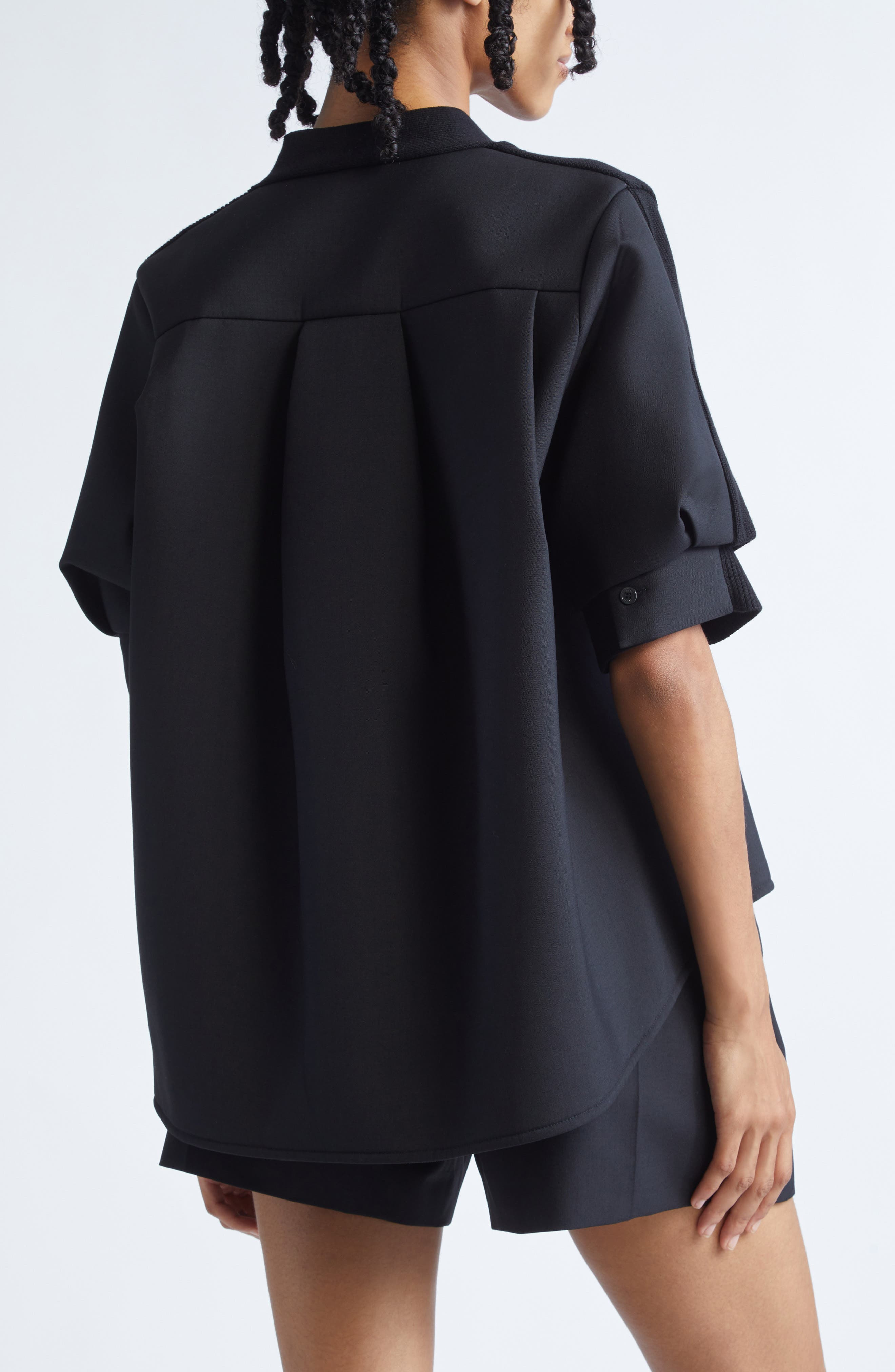 Sacai Suiting Mixed Media Cardigan in Black at Nordstrom - 3