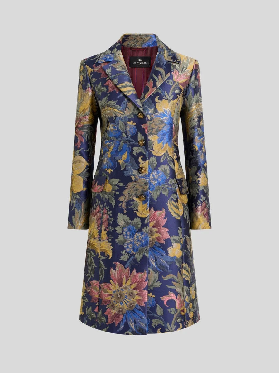 COTTON-BLEND JACQUARD COAT WITH FLORAL MOTIF - 1