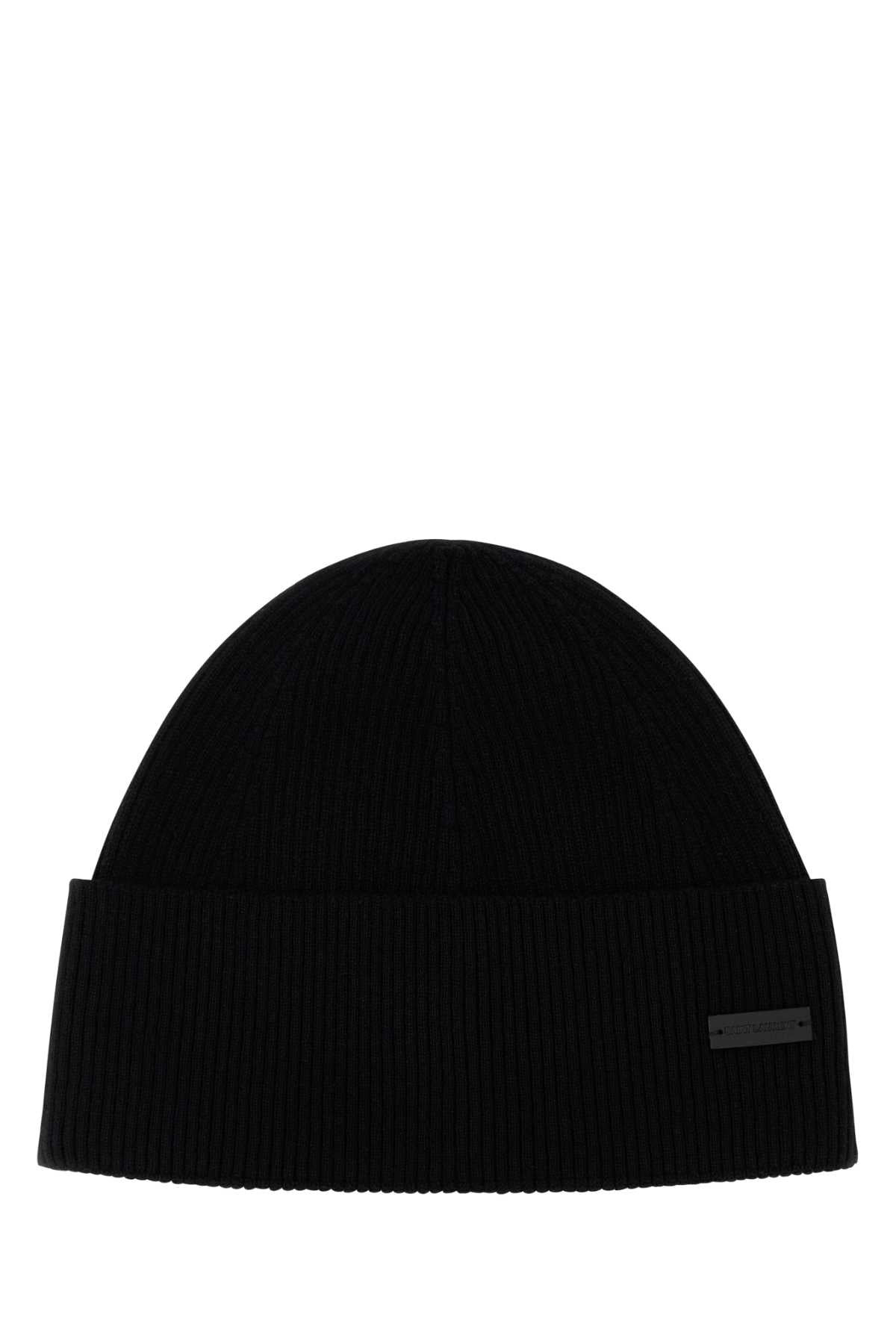 Saint Laurent Women Black Cashmere Beanie Hat - 1