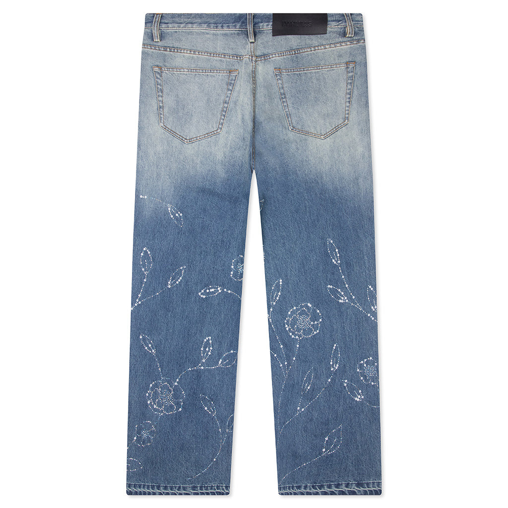 BEADED WIDE JEANS - DARK WASH - 2