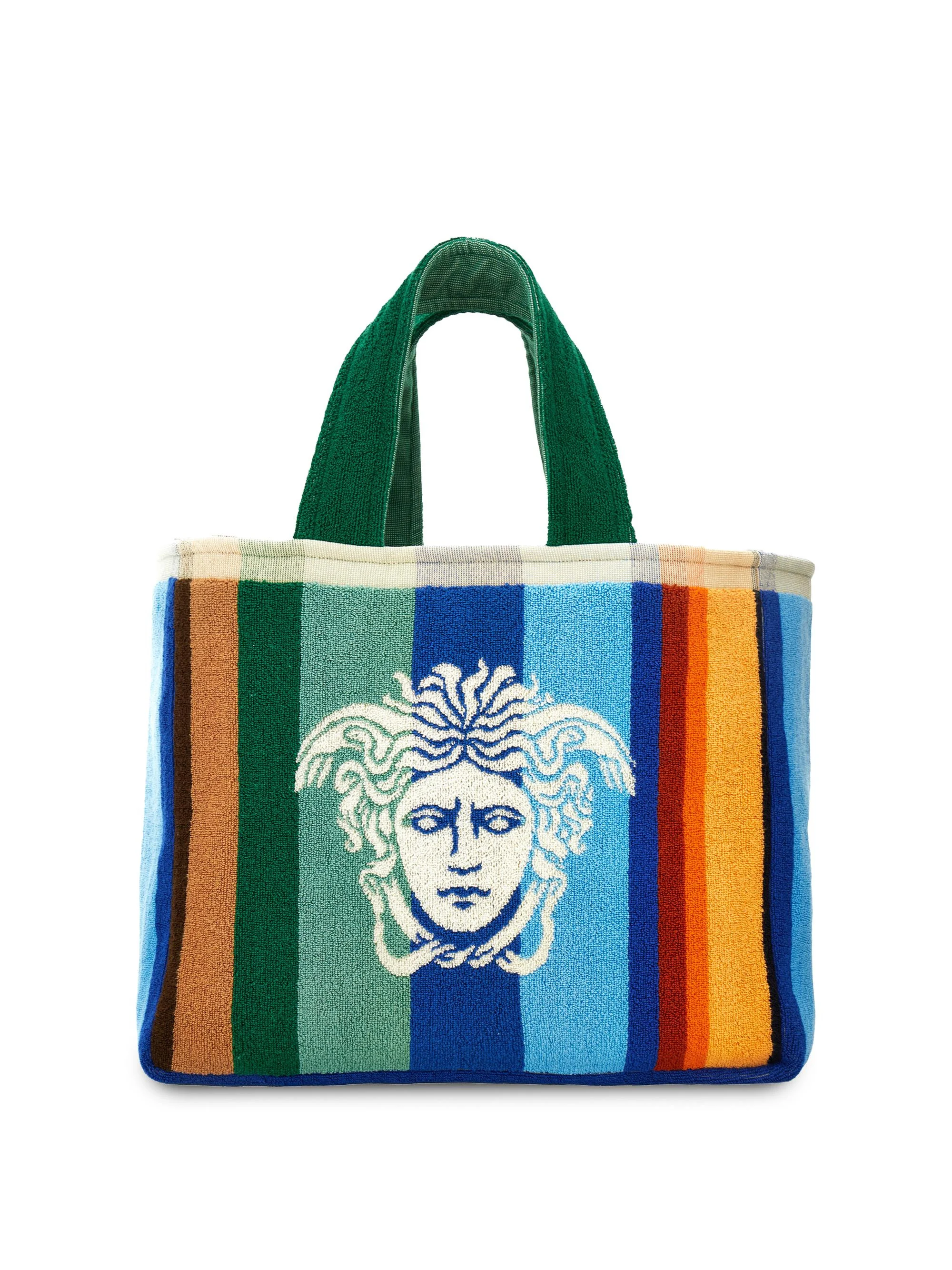 Men's Striped Jacquard Medusa Tote Bag - Blue Multicolor - 1