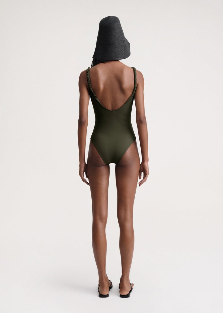 Twist-strap swimsuit faded olive - 4