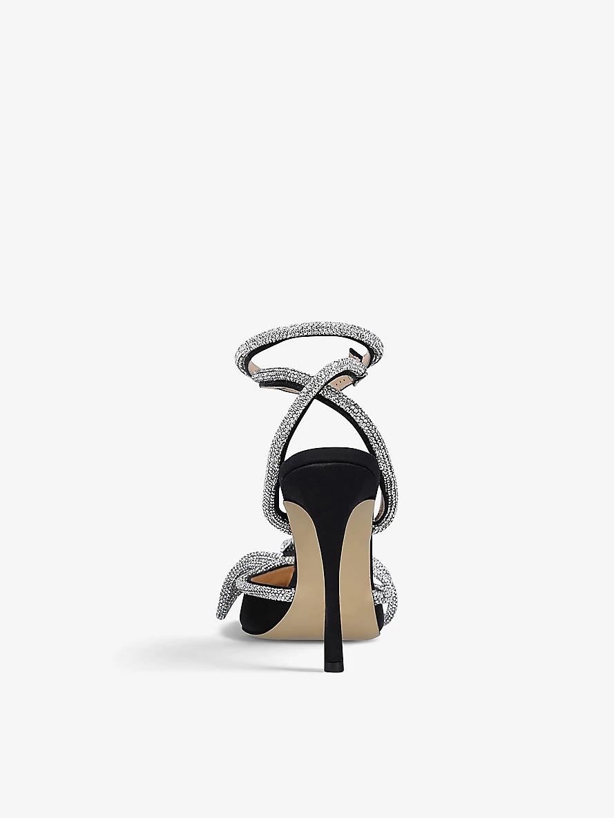 Double Bow crystal-embellished satin heeled sandals - 5