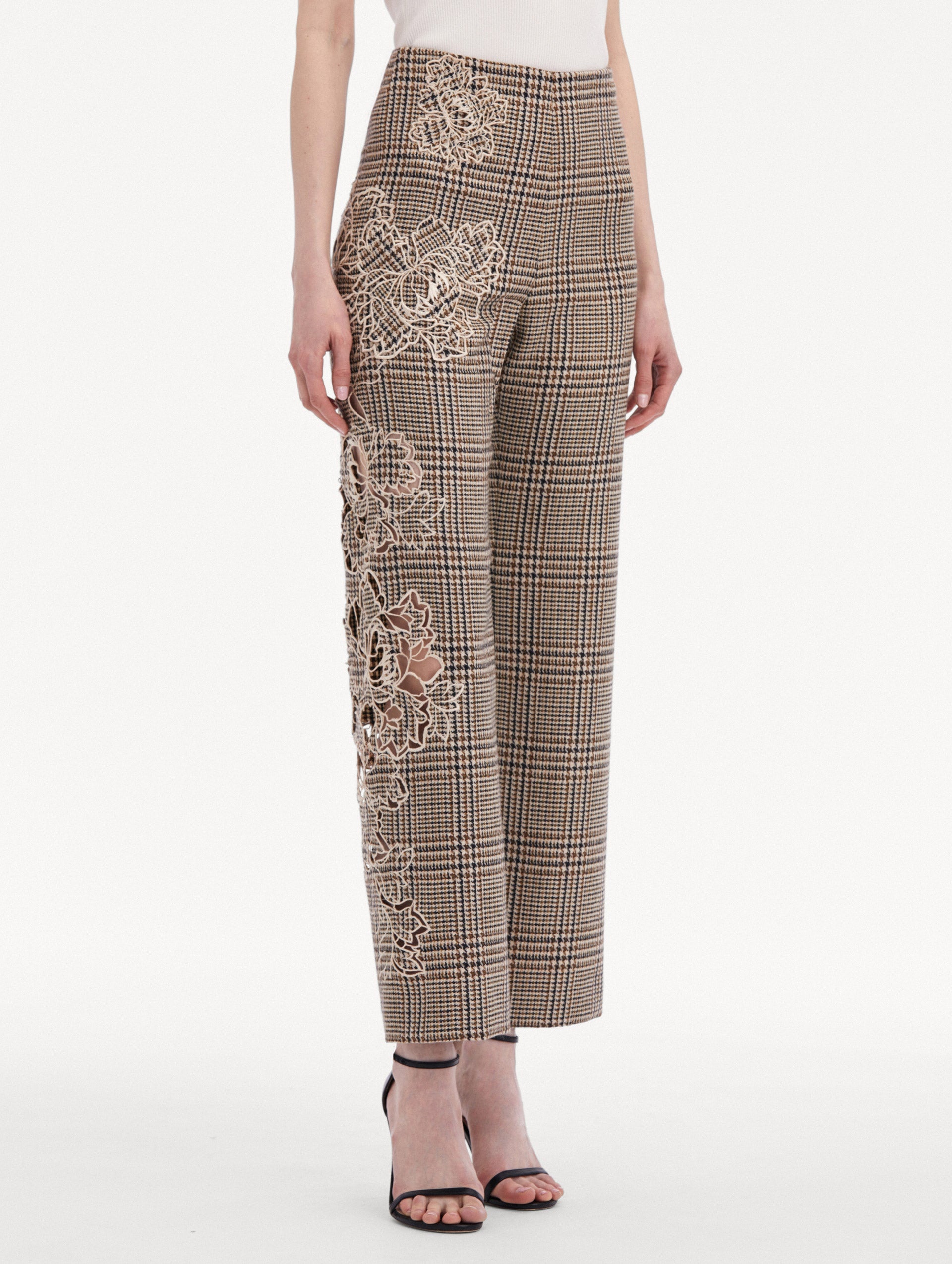 PEONY GUIPURE APPLIQUÉ PLAID PANT - 5