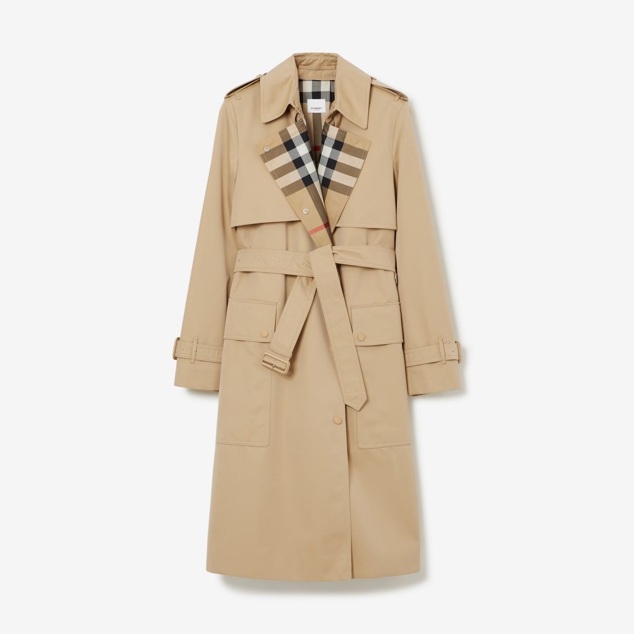 Check Panel Cotton Gabardine Trench Coat - 1