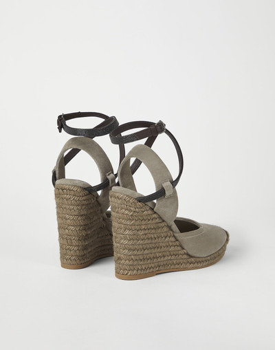 Brunello Cucinelli Suede wedges with shiny straps outlook