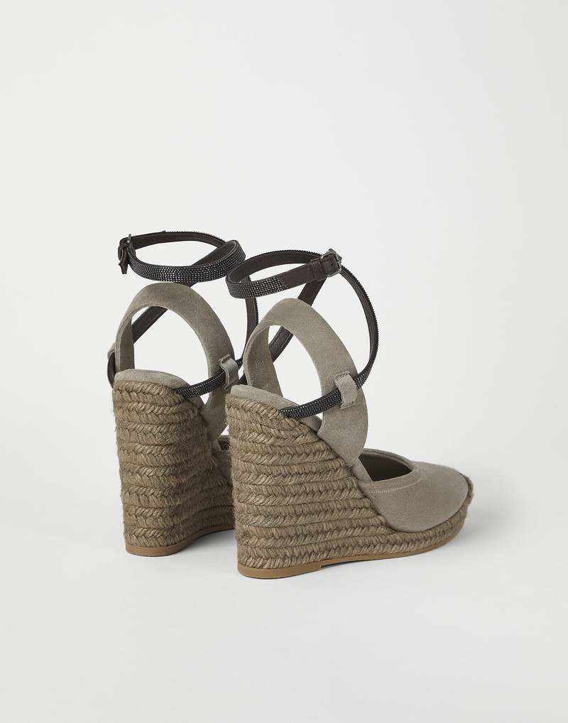 Brunello Cucinelli Suede wedges with shiny straps outlook