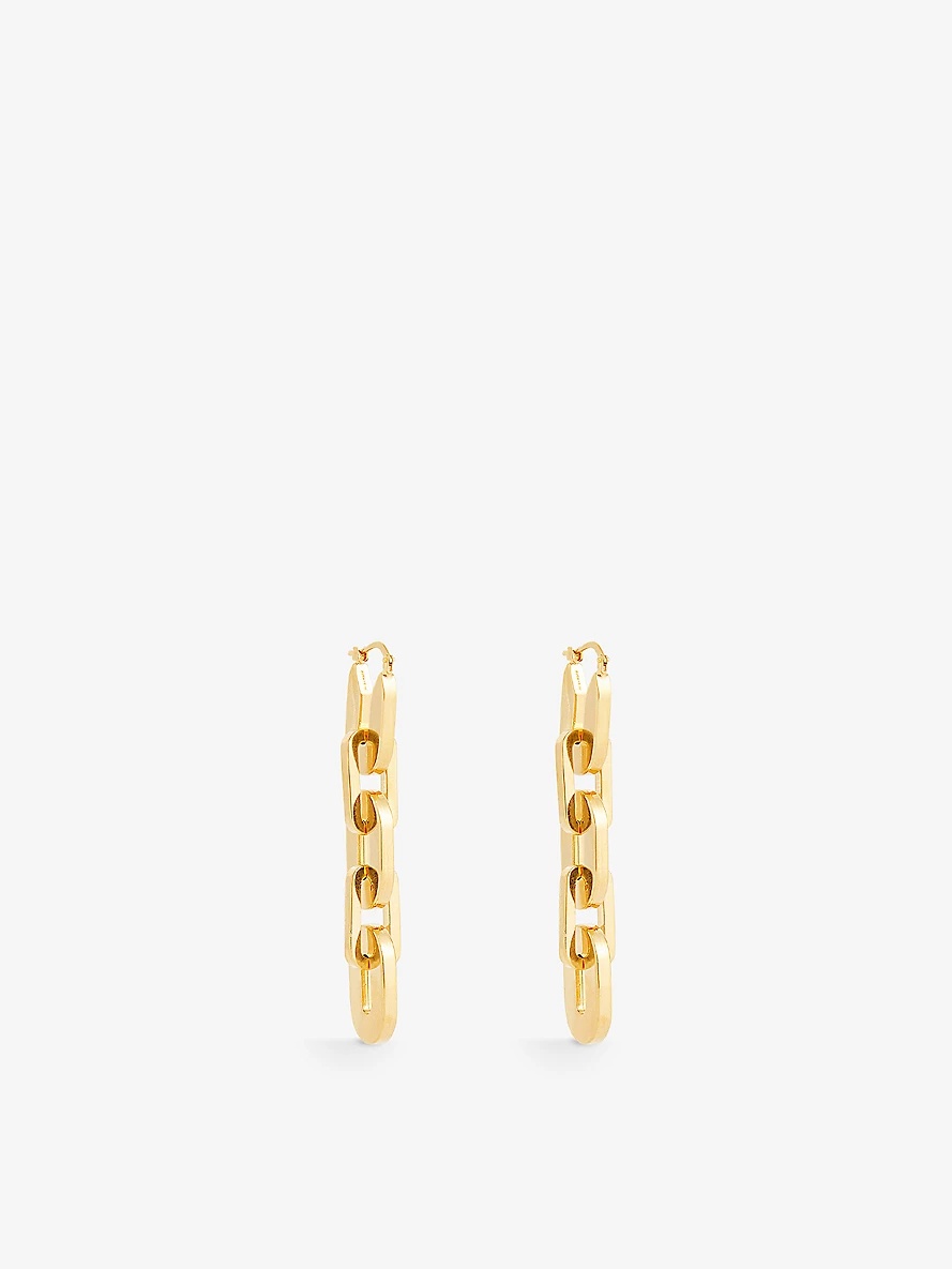 Brand-engraved chain brass drop earrings - 1