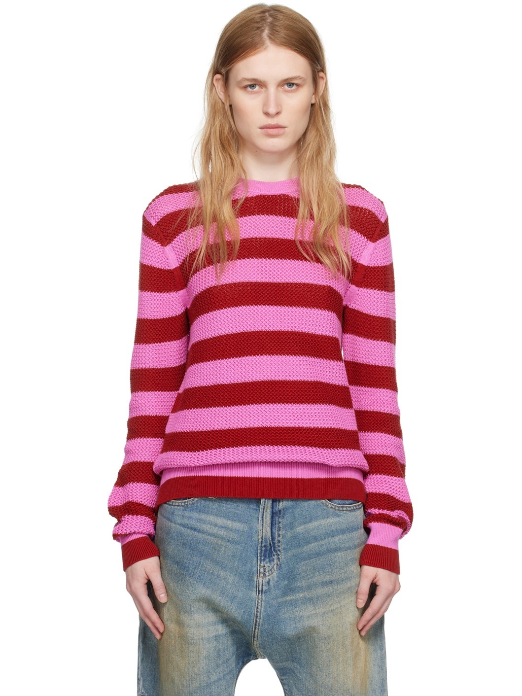 Pink & Red Net Stripe Sweater - 1