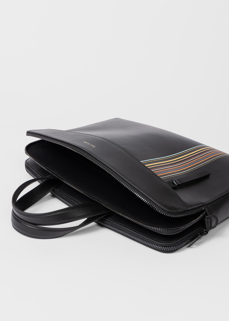 Black Leather 'Signature Stripe' Double Zip Folio 8