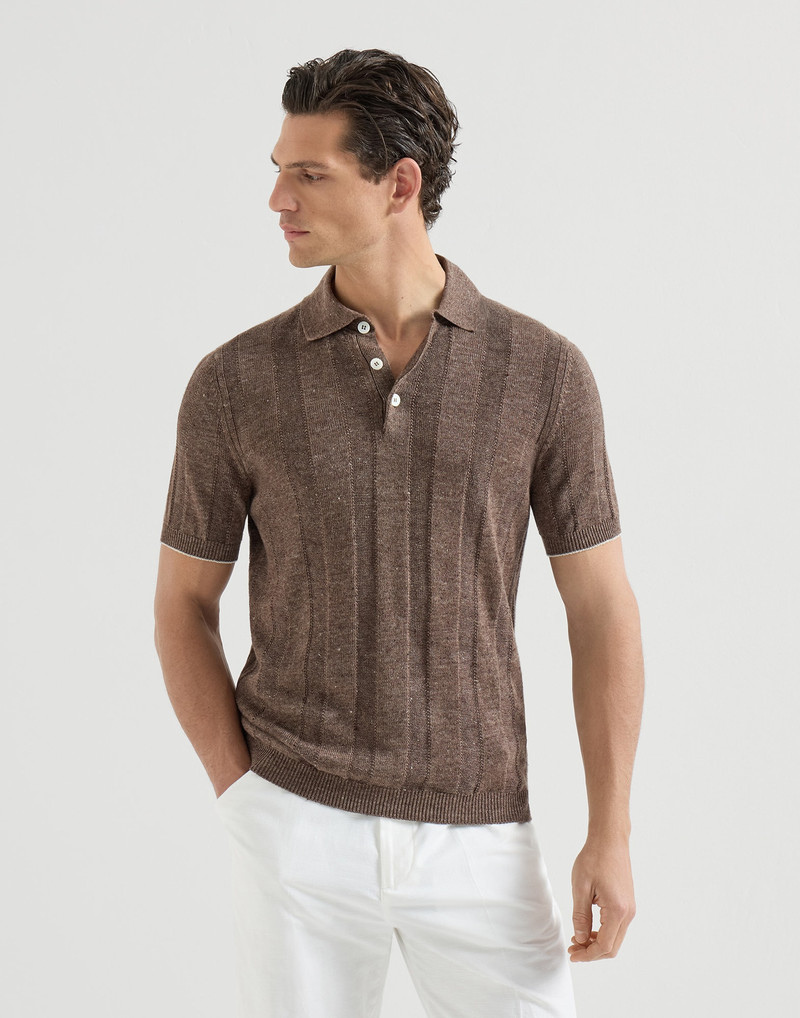 Linen and cotton wide rib knit polo 2