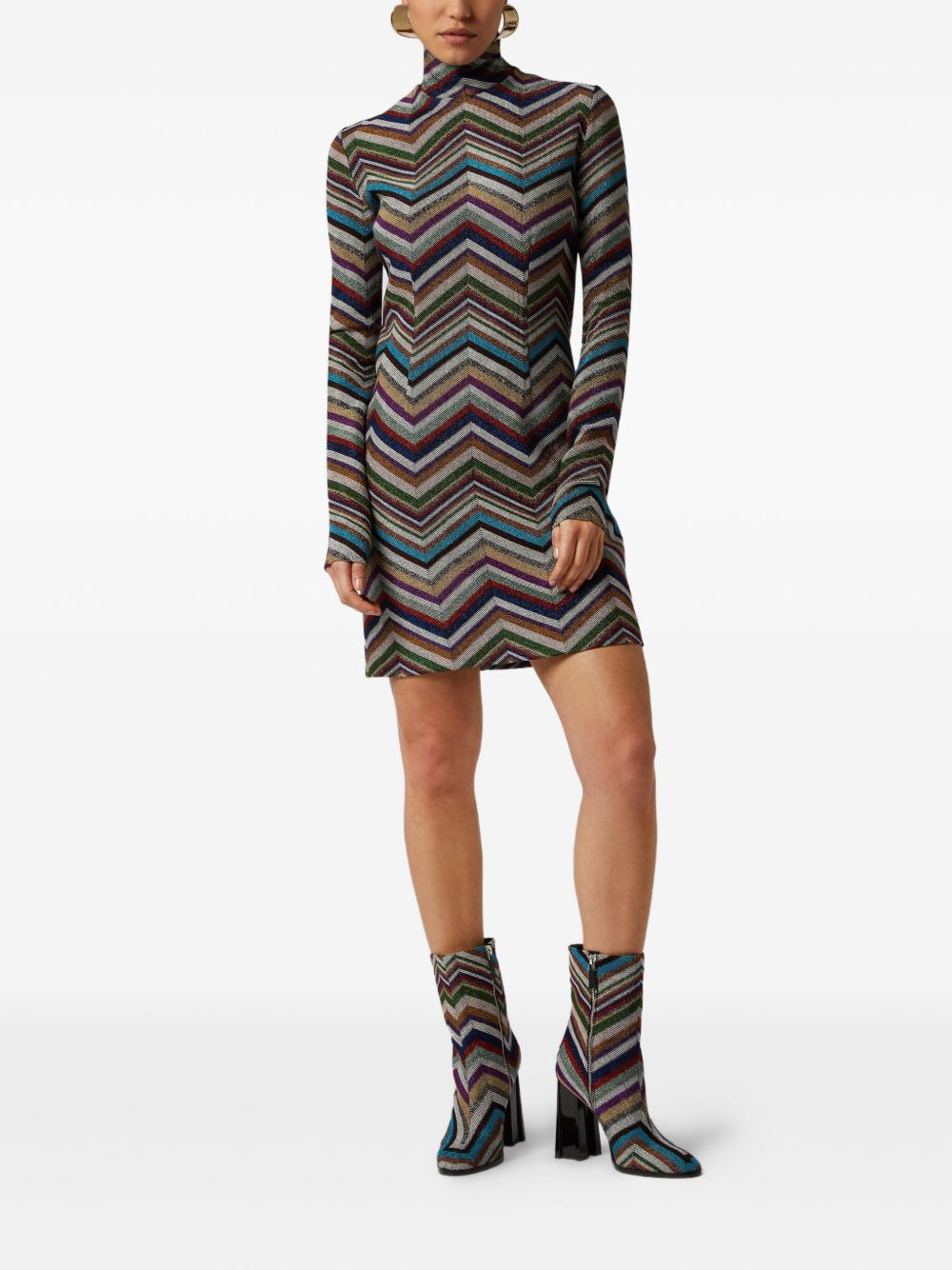chevron-pattern turtleneck dress - 2