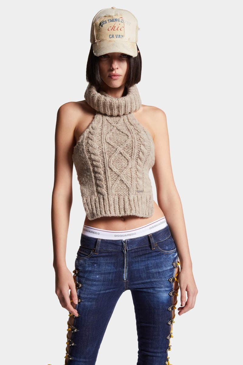 WOOL ALPACA CABLE STITCH KNIT TOP - 3