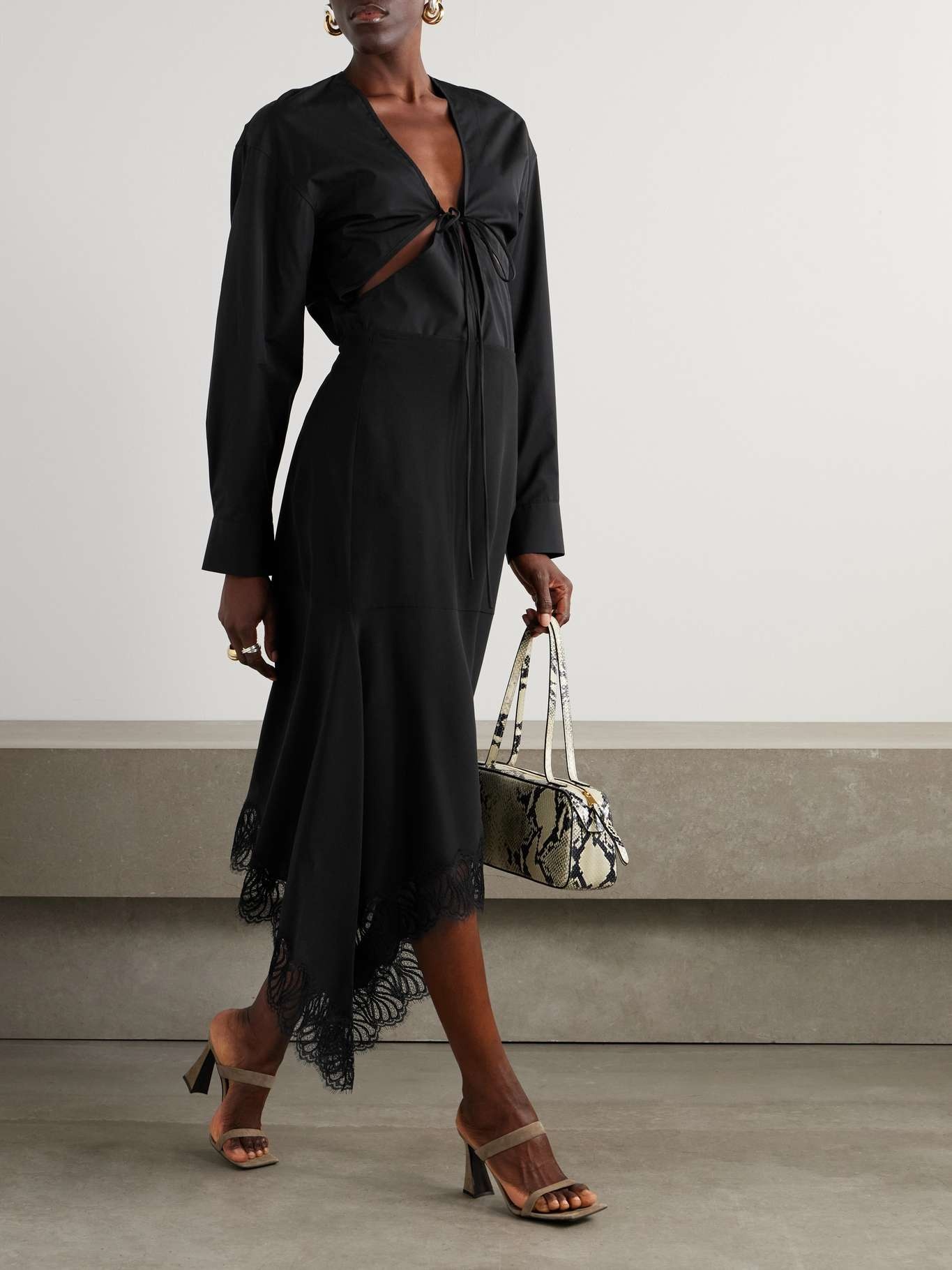 Stella McCartney Asymmetric lace-trimmed silk-crepe skirt
