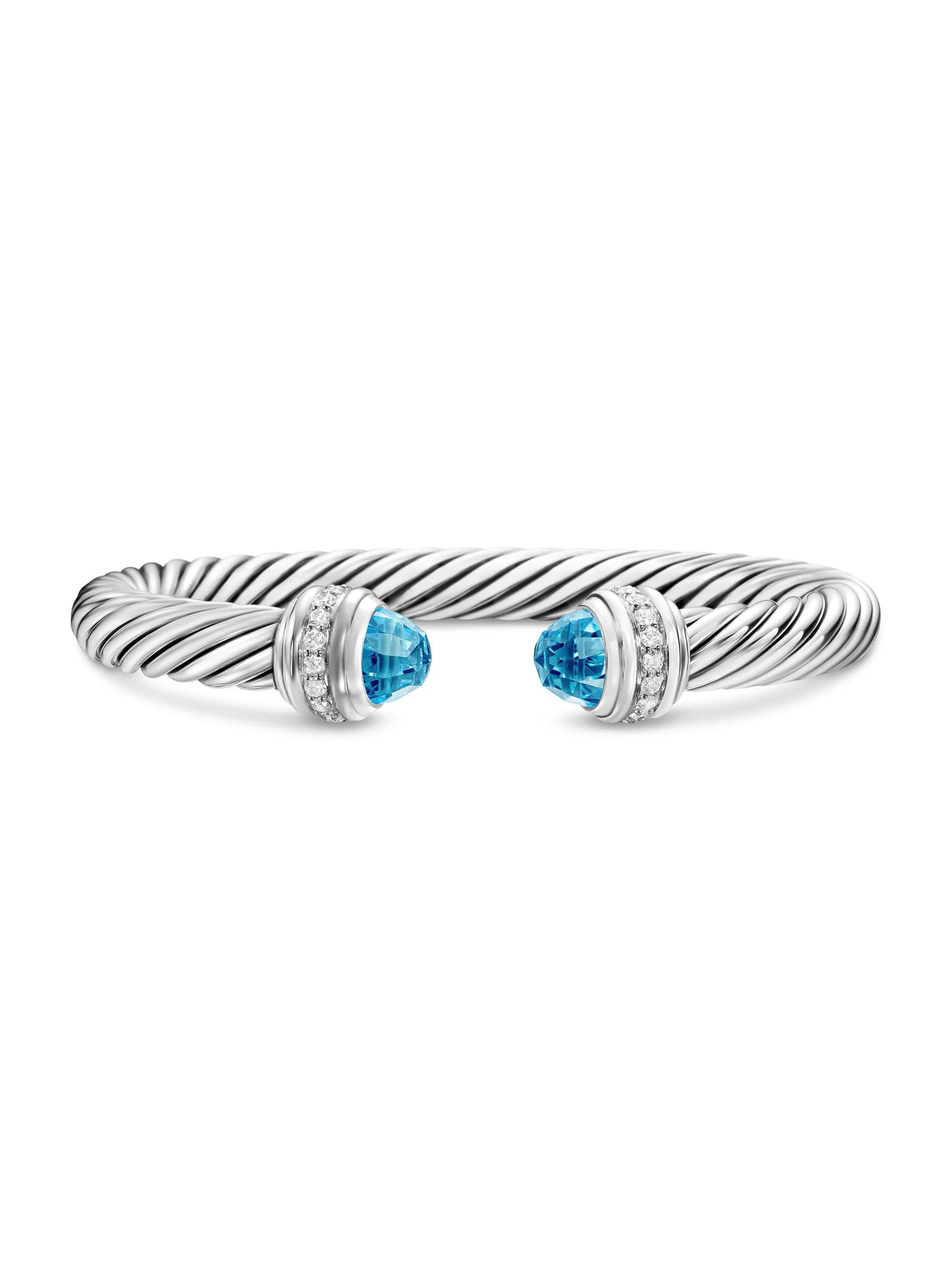 Women's Classic Cable Bracelet in Sterling Silver - Blue Topaz - 1