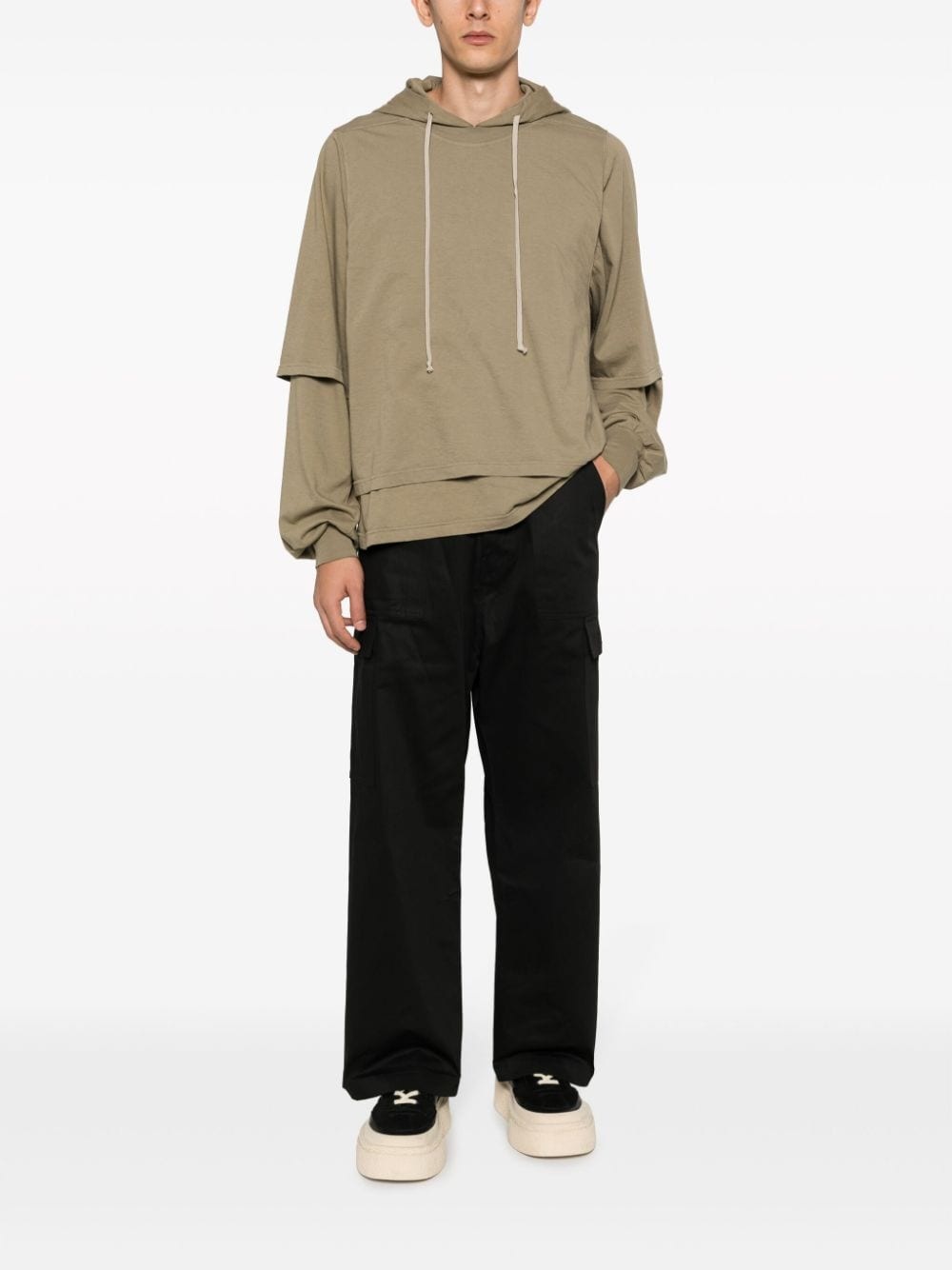 double-layered drawstring hoodie - 2