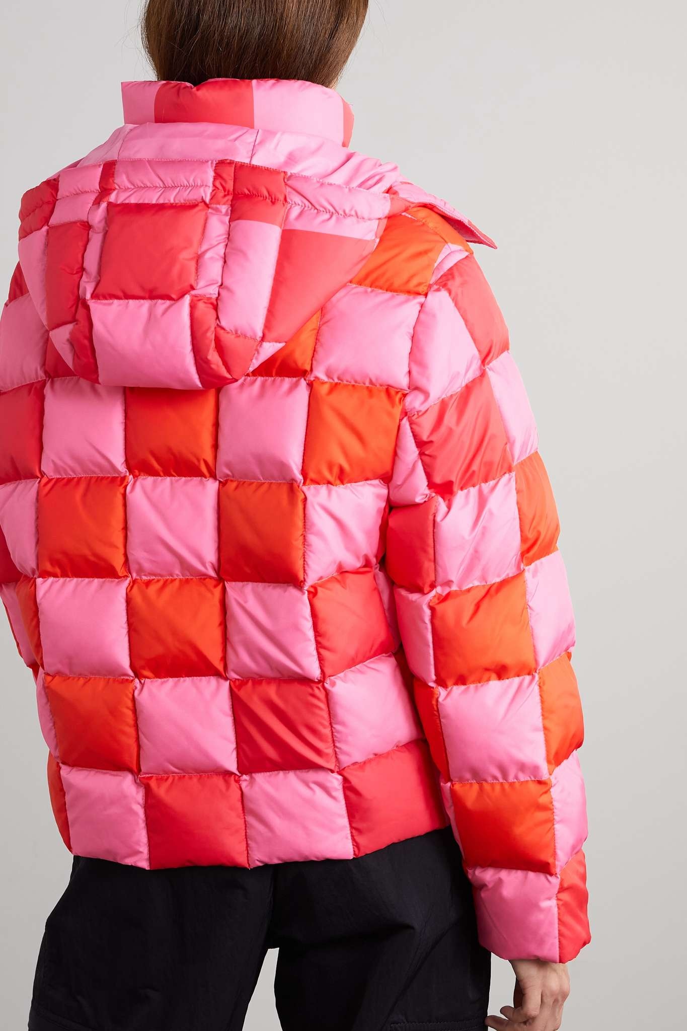 Hooded quilted padded checked shell jacket - 4
