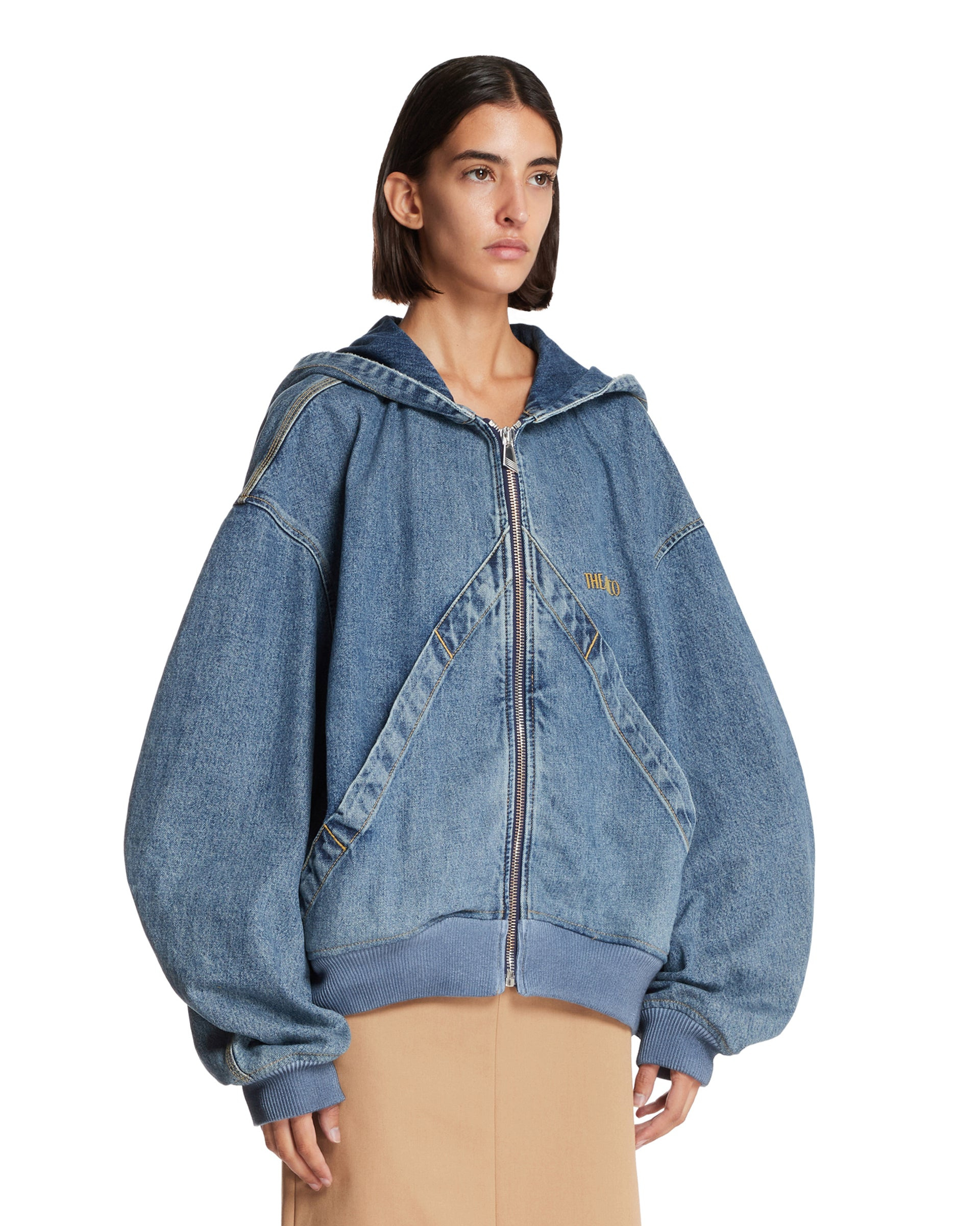 Sky Blue Washed Denim Bomber Jacket - 4