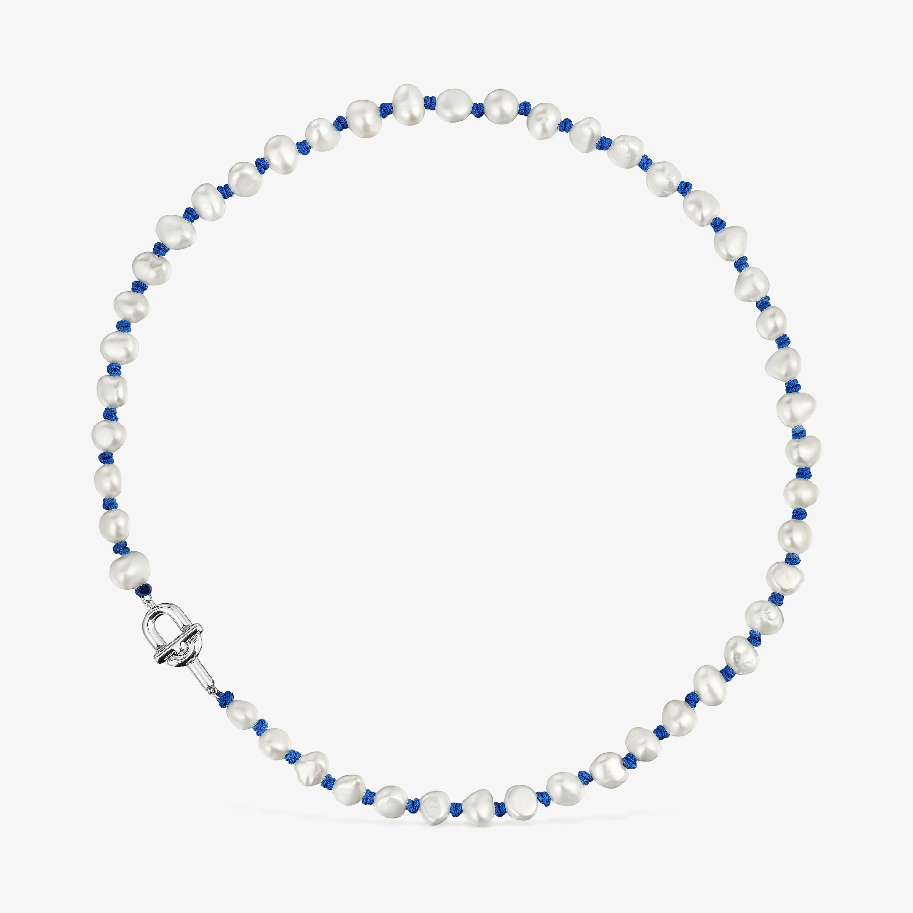 45 cm blue nylon and silver Necklace with cultured pearls TOUS MANIFESTO - 1