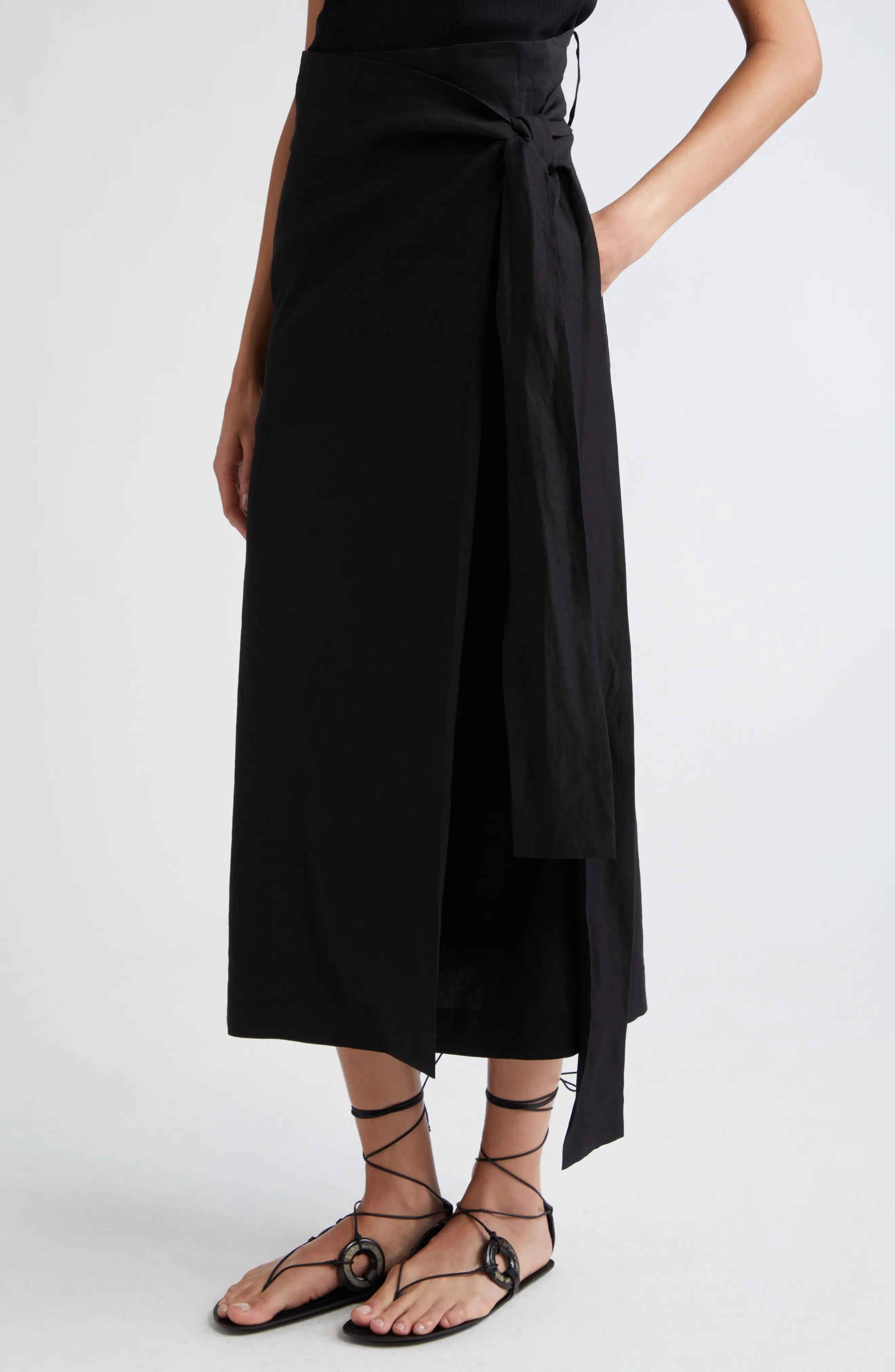 Linen Blend Wrap Skirt - 5