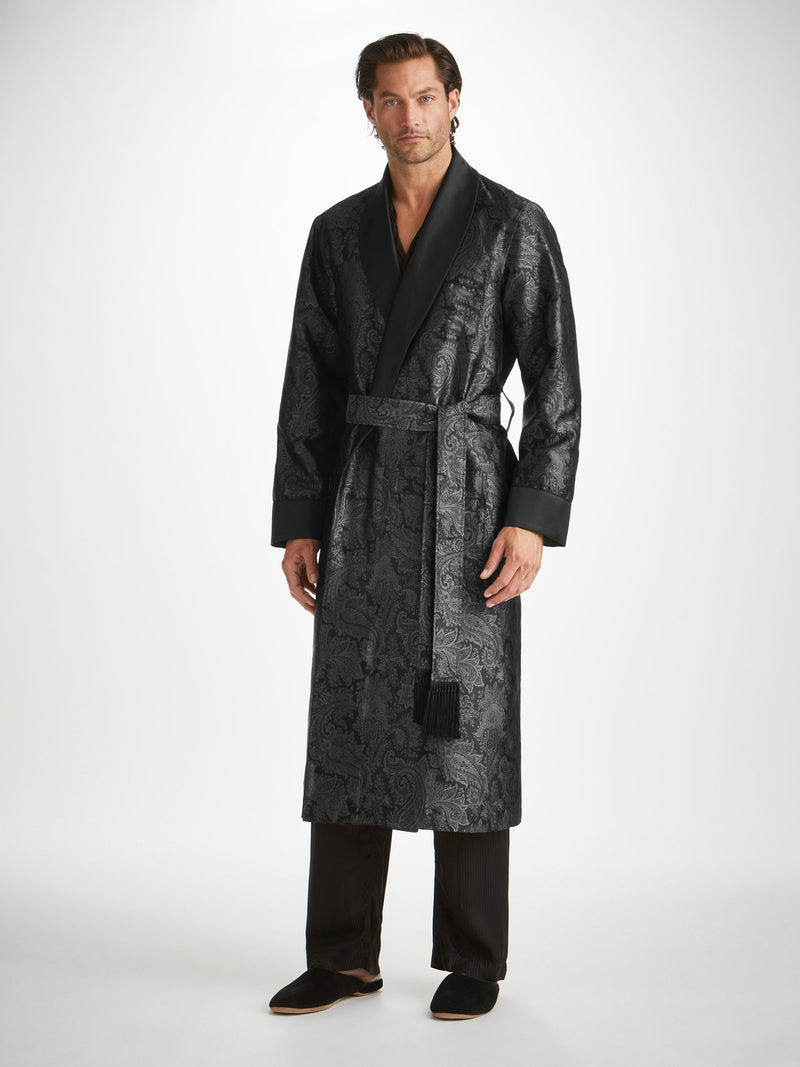 Derek Rose Men's Robe Verona 67 Silk Jacquard Black outlook