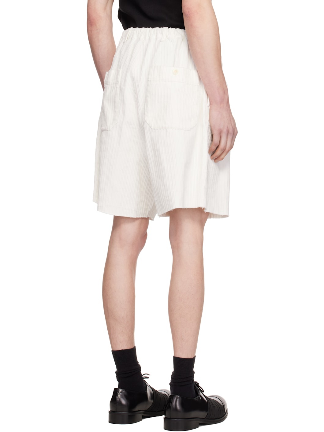 White Corduroy Worker Shorts - 3