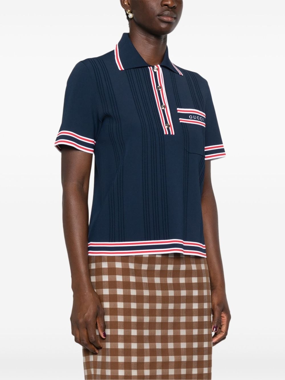 striped-edge ribbed polo top - 3