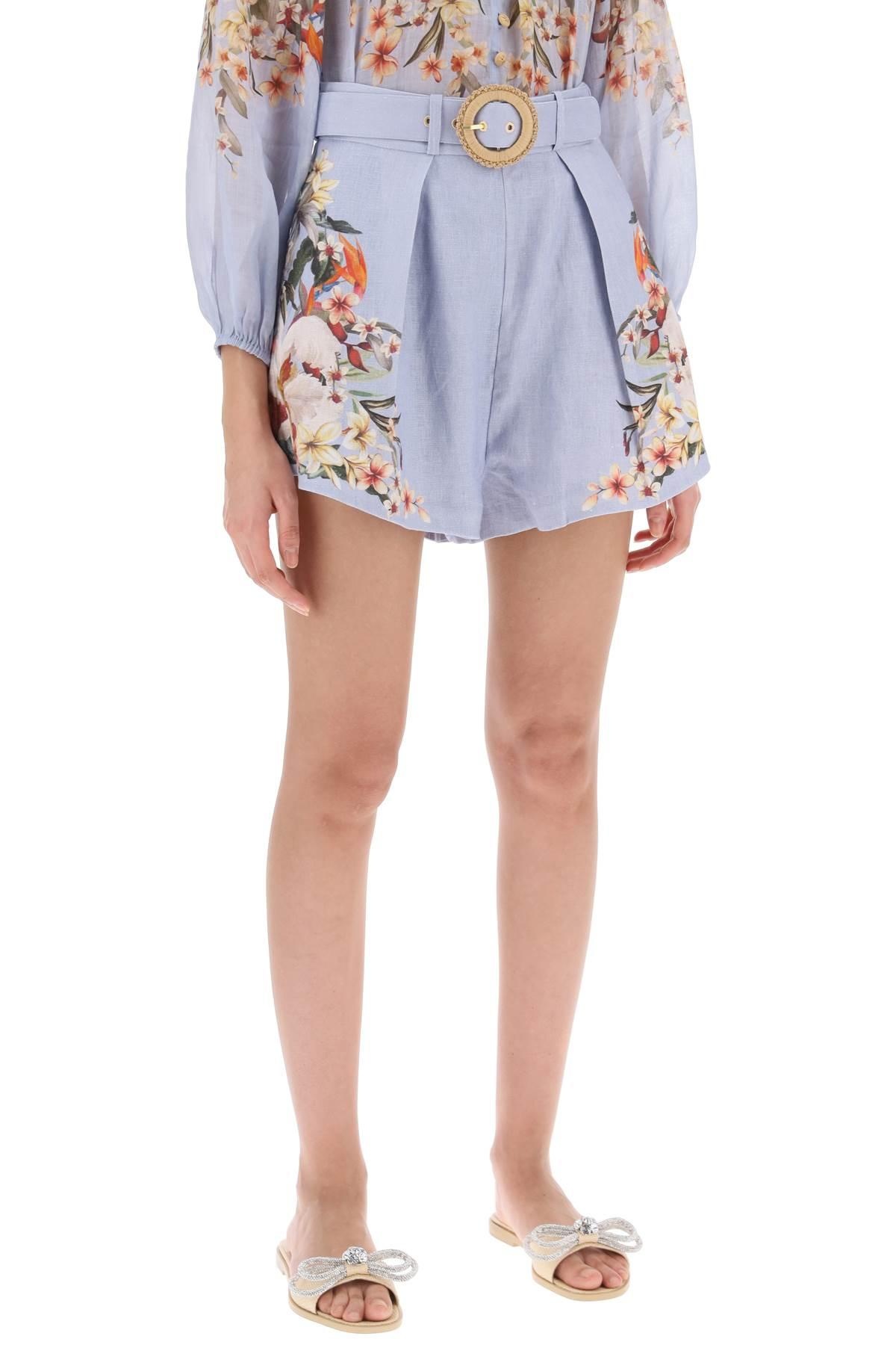 LEXI TUCK LINEN SHORTS WITH FLORAL MOTIF - 3