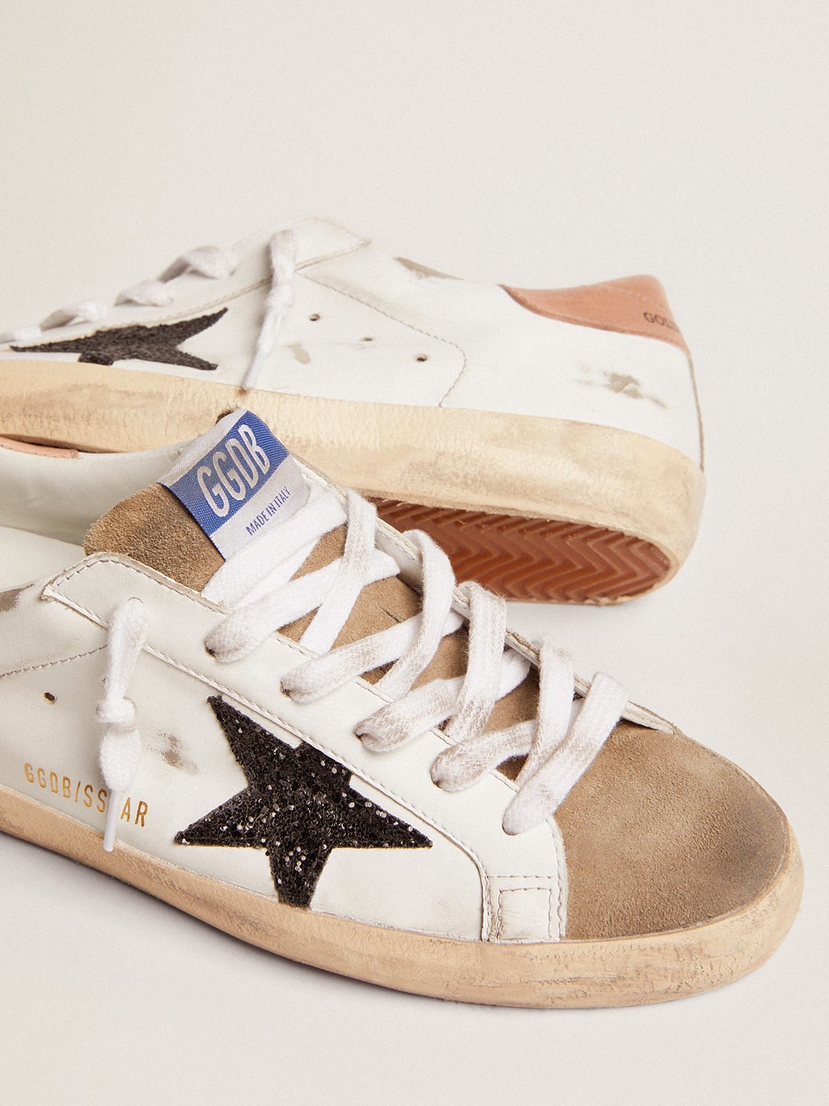 Golden Goose Super-Star sneakers with black glitter star and