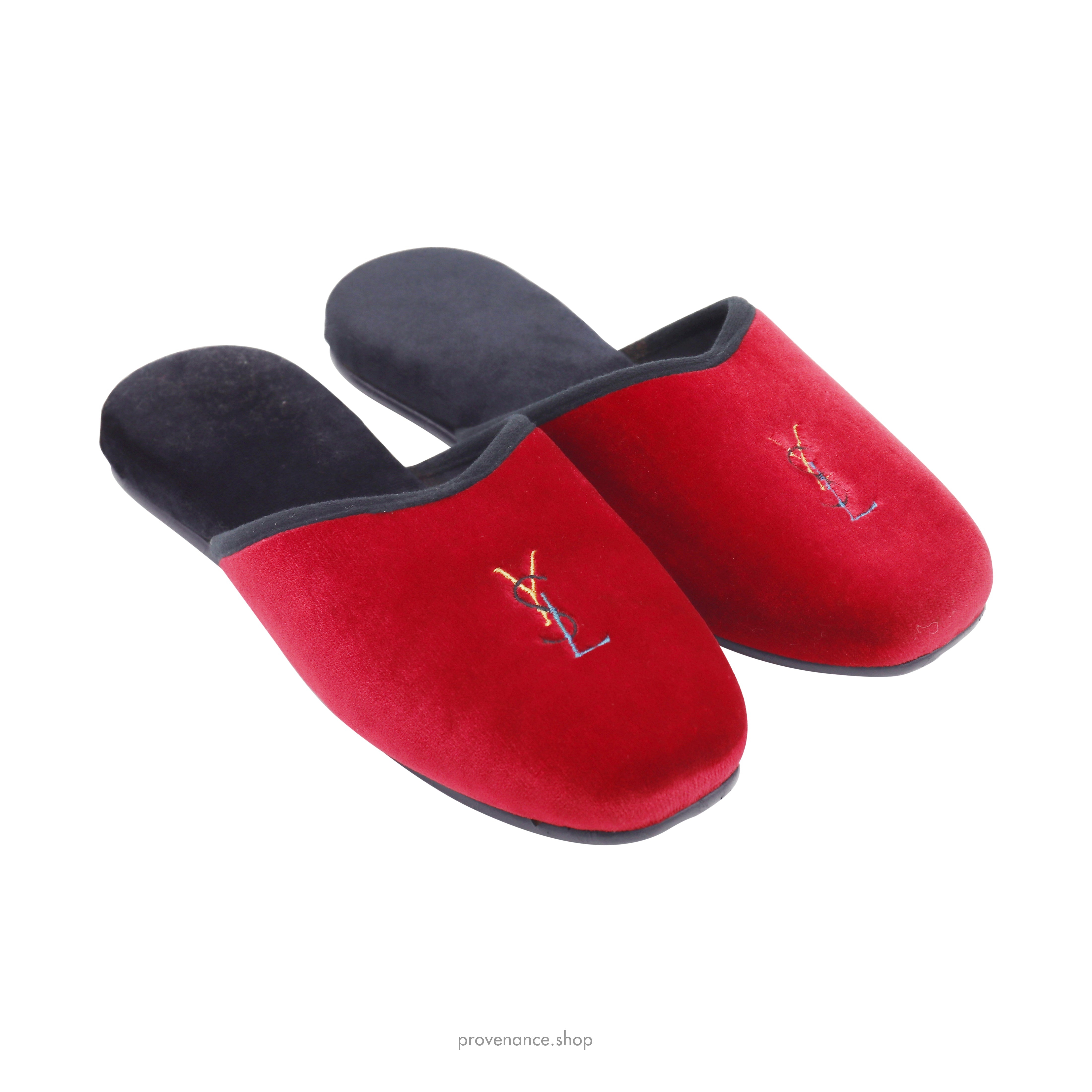 Yves Saint Laurent YSL Velvet Logo Slipper - Red - 3