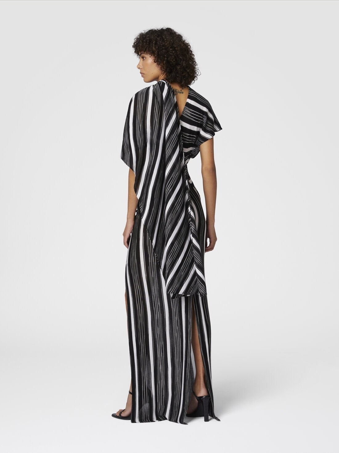 Long viscose and wool dress with draped neckline - 3