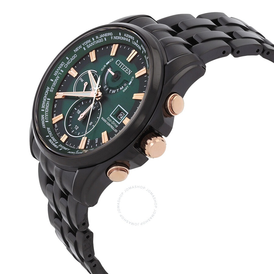 Citizen - Citizen Perpetual Alarm World Time Eco-Drive GMT Green Dial Men's Watch AT9128-87X - 2