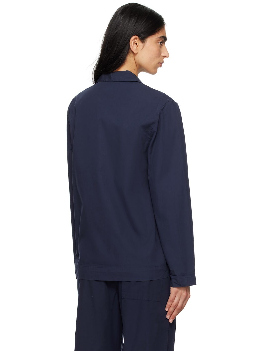 Navy Poplin Long-Sleeved Pyjama Shirt - 3