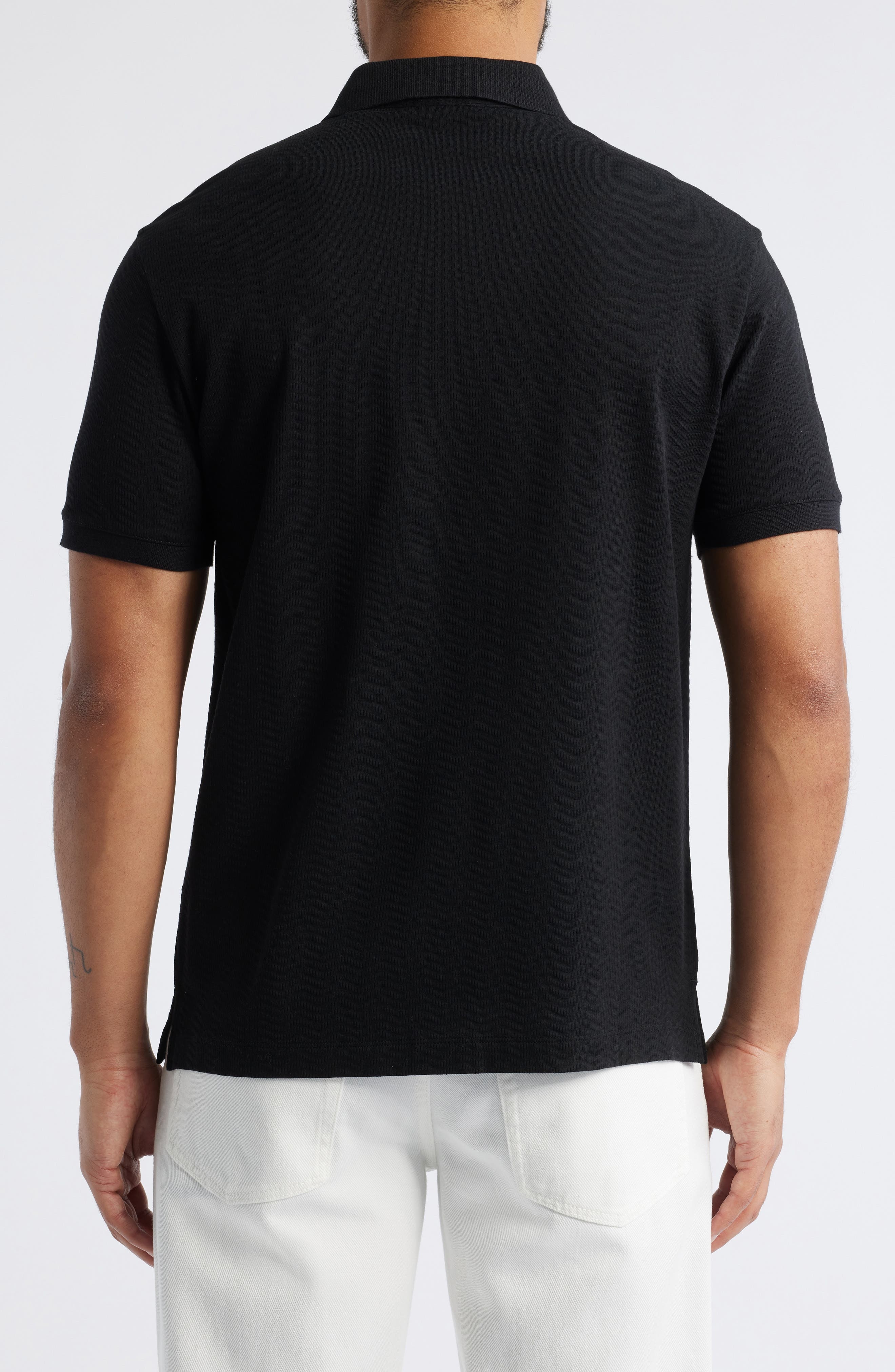 Emporio Armani Tonal Textured Wave Cotton Polo in Black at Nordstrom - 2