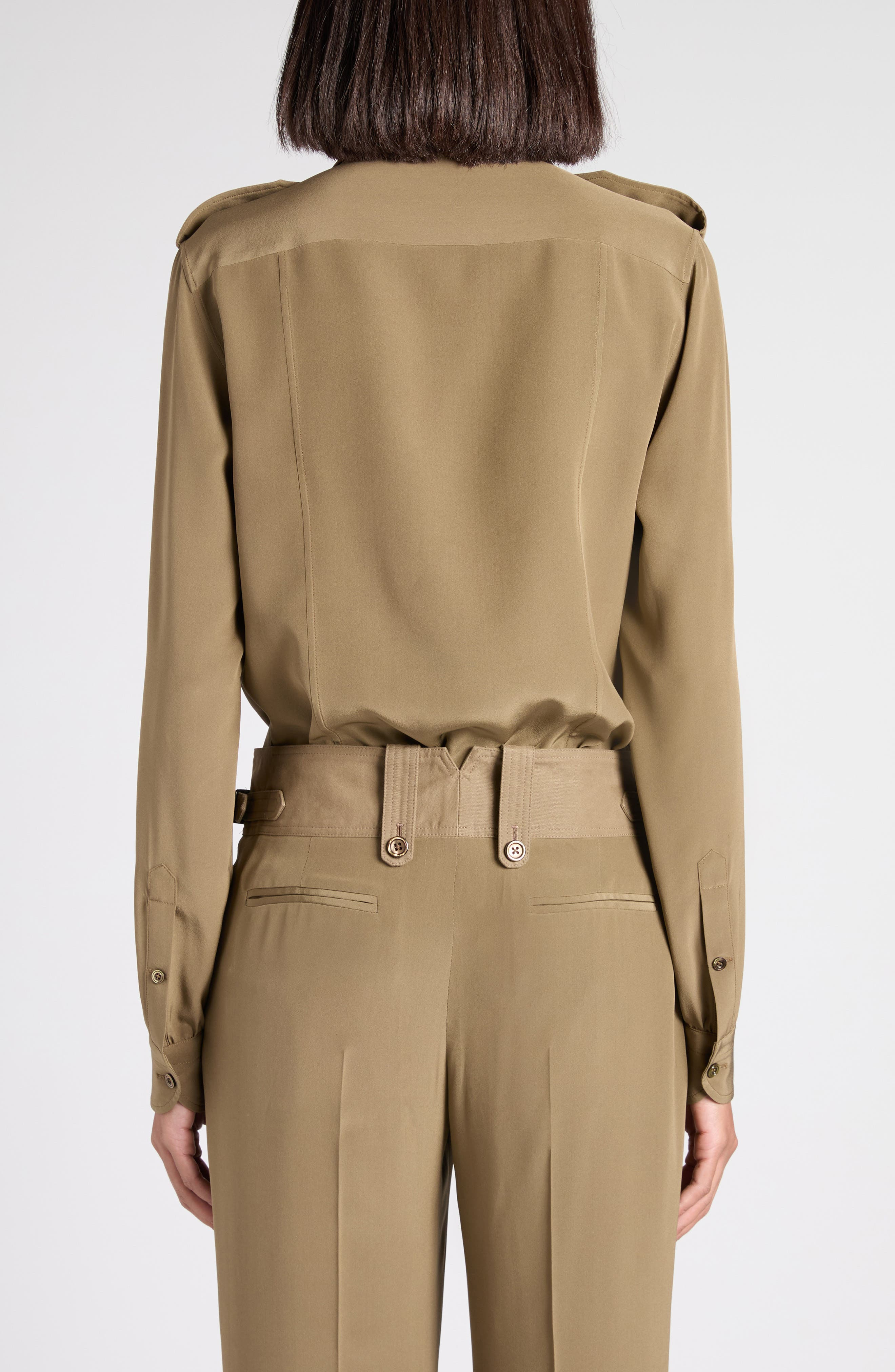 TOM FORD Silk crêpe de Chine Military Shirt in Fg501 Khaki at Nordstrom - 3