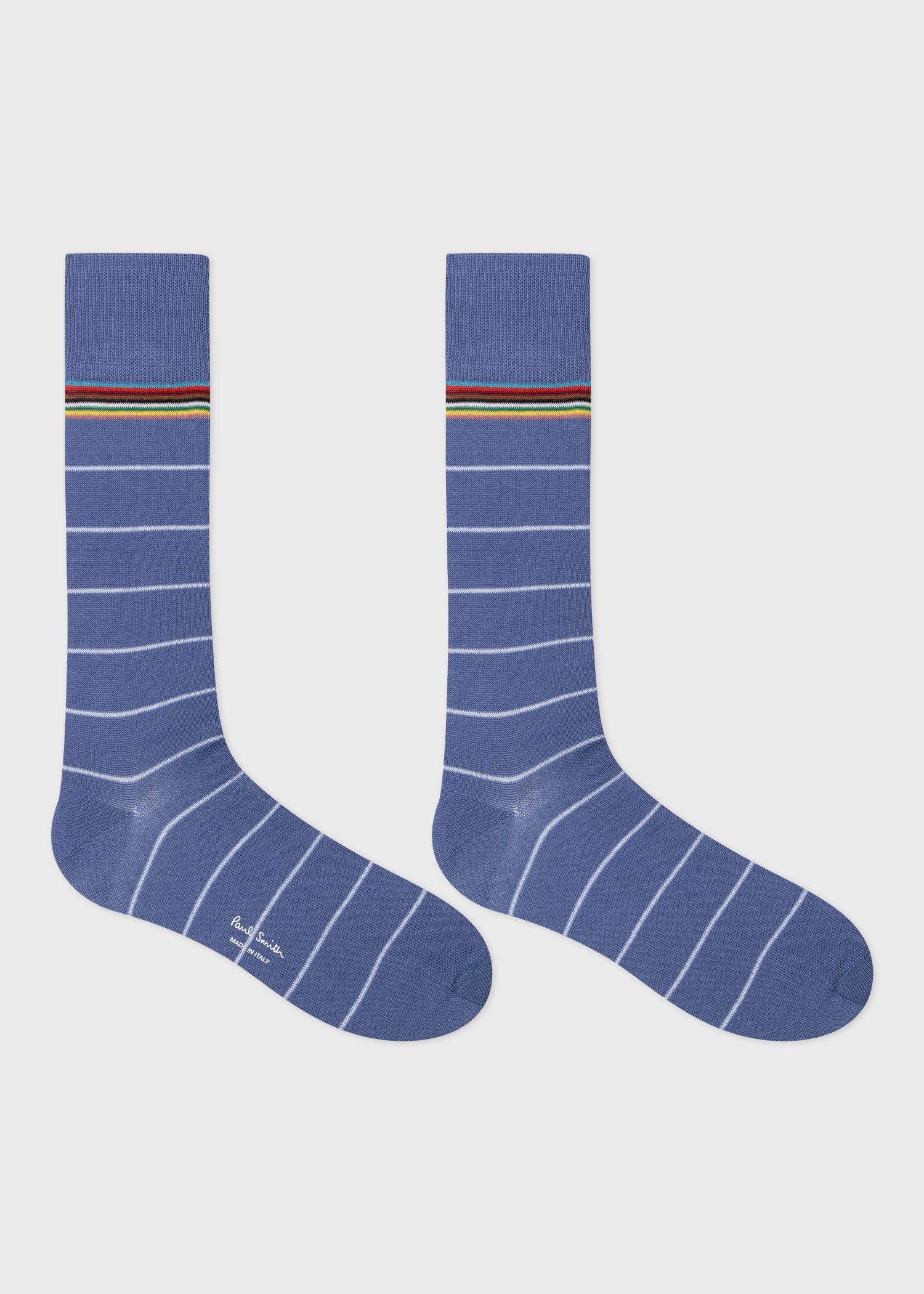 Blue Cotton-Blend Pinstripe Socks - 2