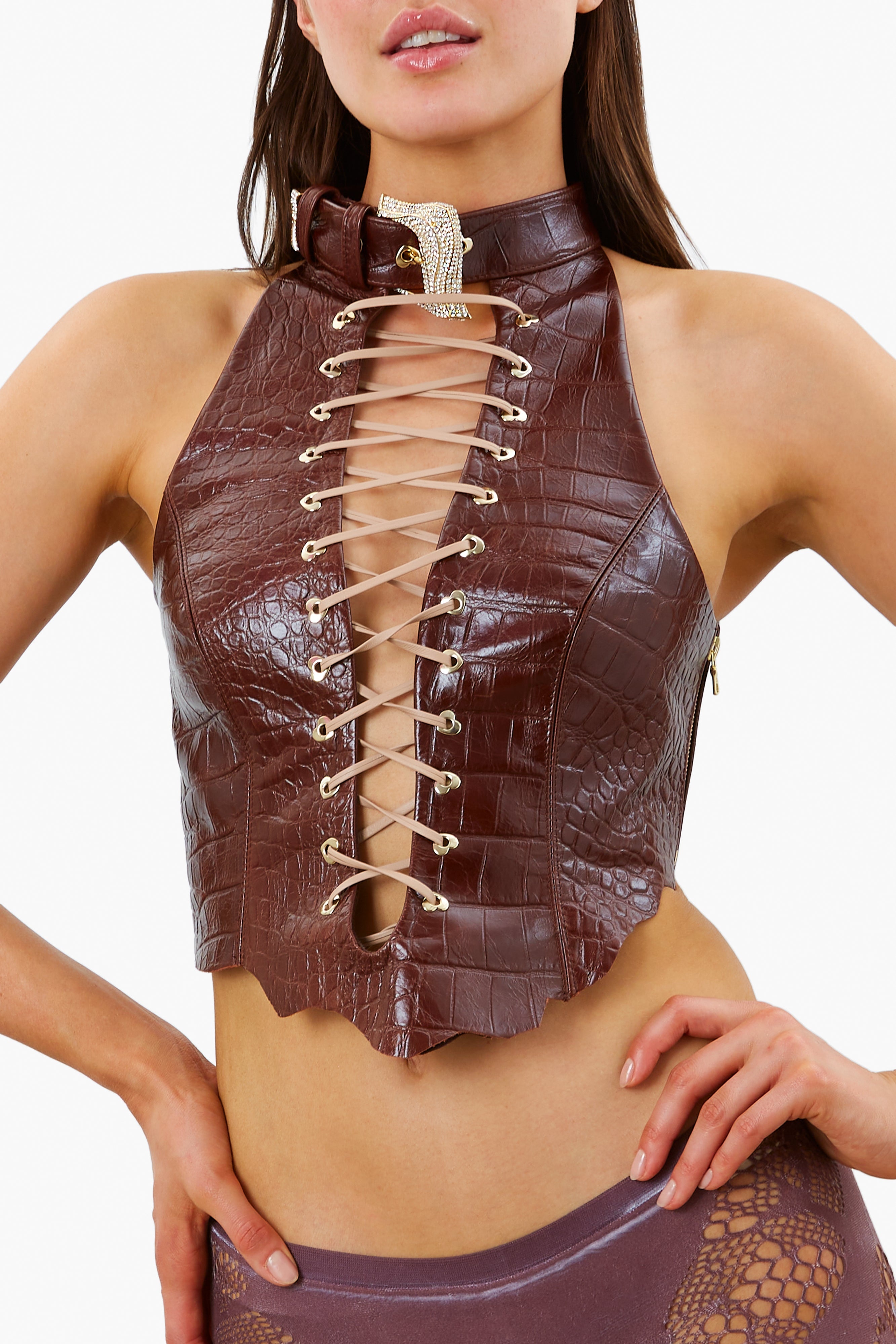 PHOEBE LEATHER TOP DUNDEE - 3