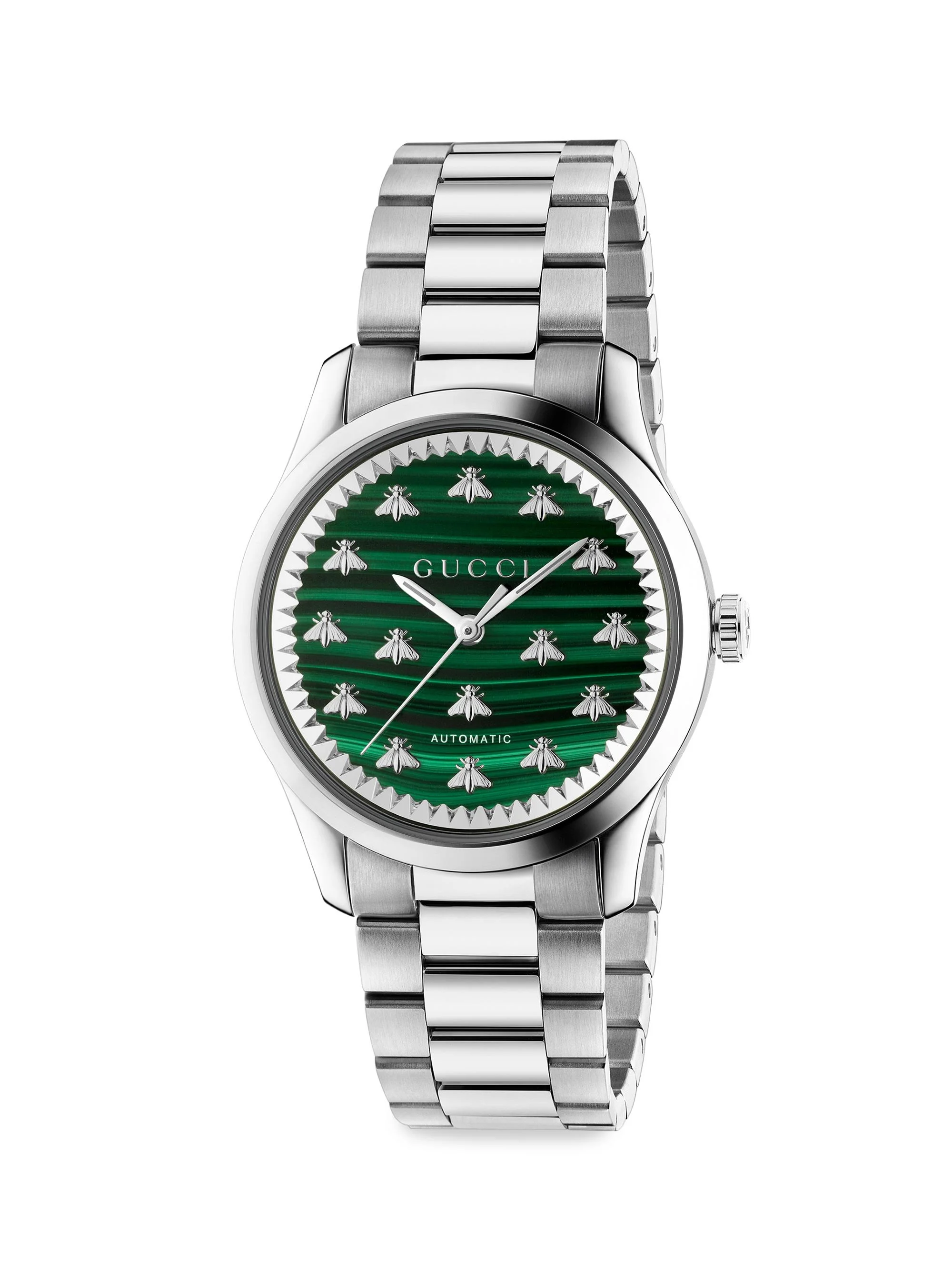 Men's Malachite Stone Stainless Steel Bracelet Watch - Silver - 1