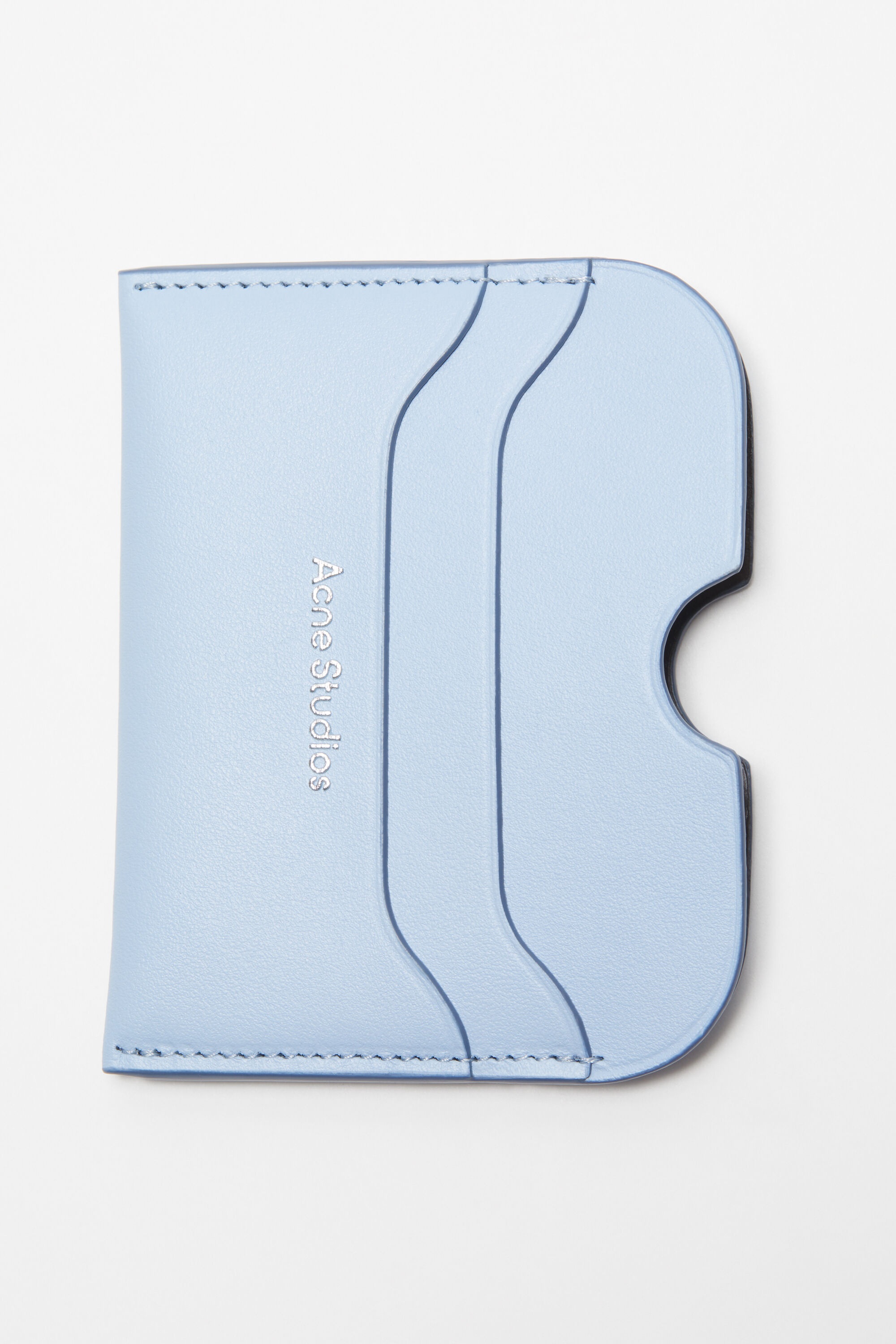 Leather card holder - Baby blue/brown - 6