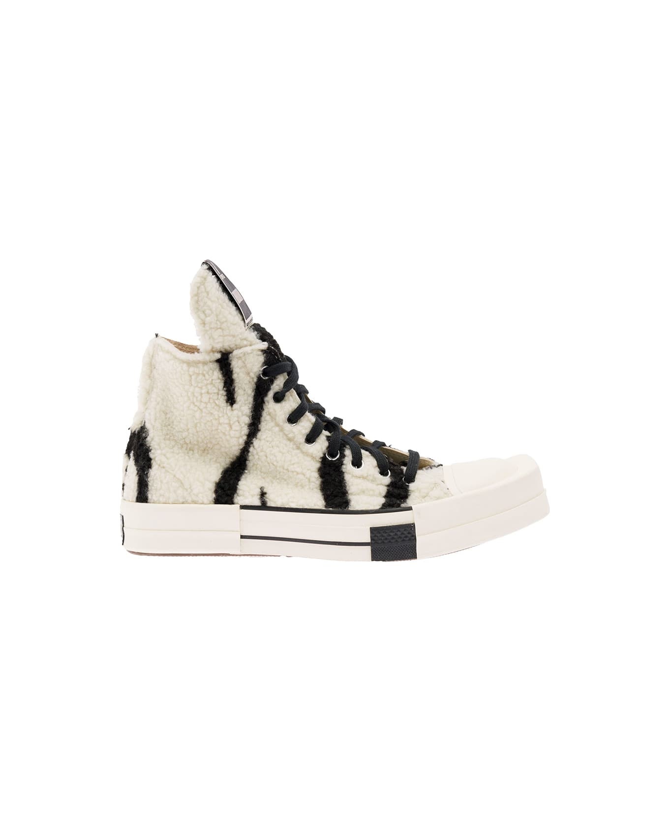 Black And White Shearling Sneakers In Cotton Woman - 1