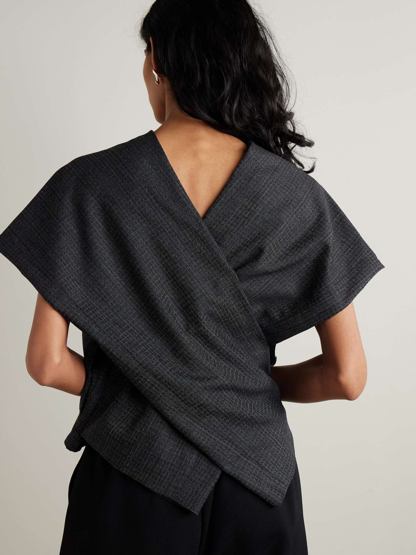 Draped checked wool-twill top - 3
