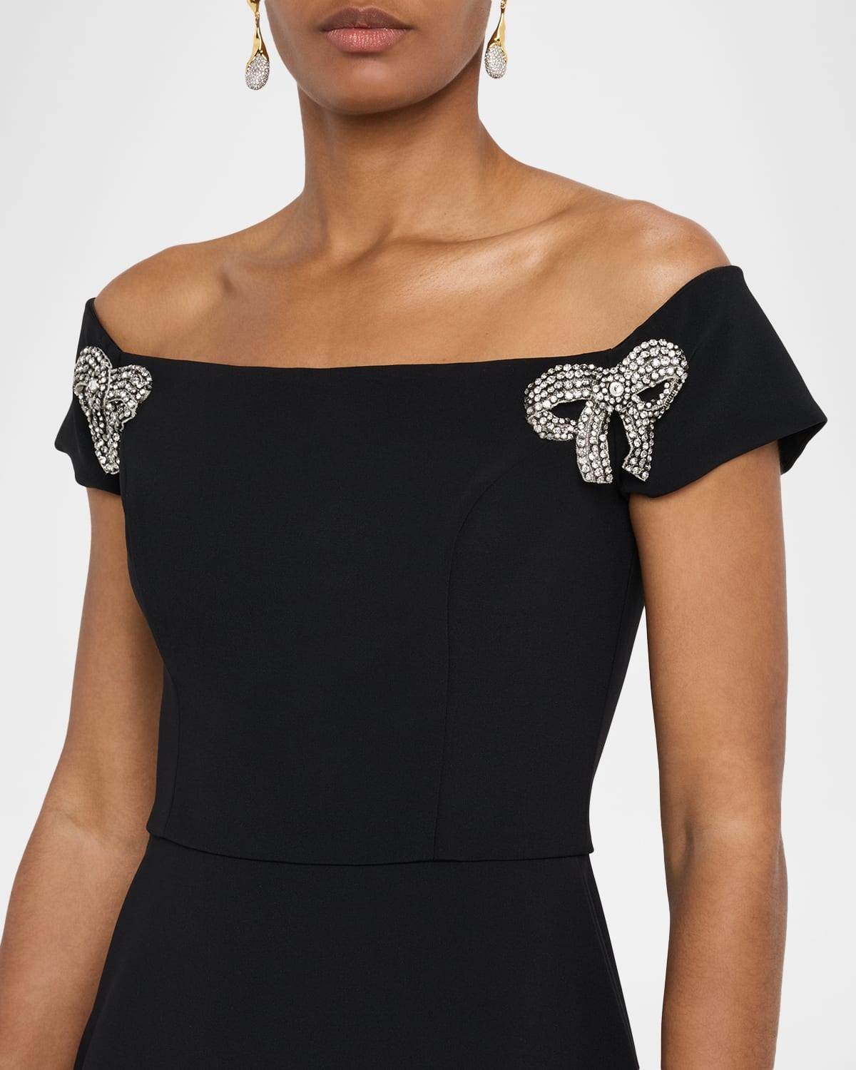 Bow Embellished Off-The-Shoulder Midi Dress - 5